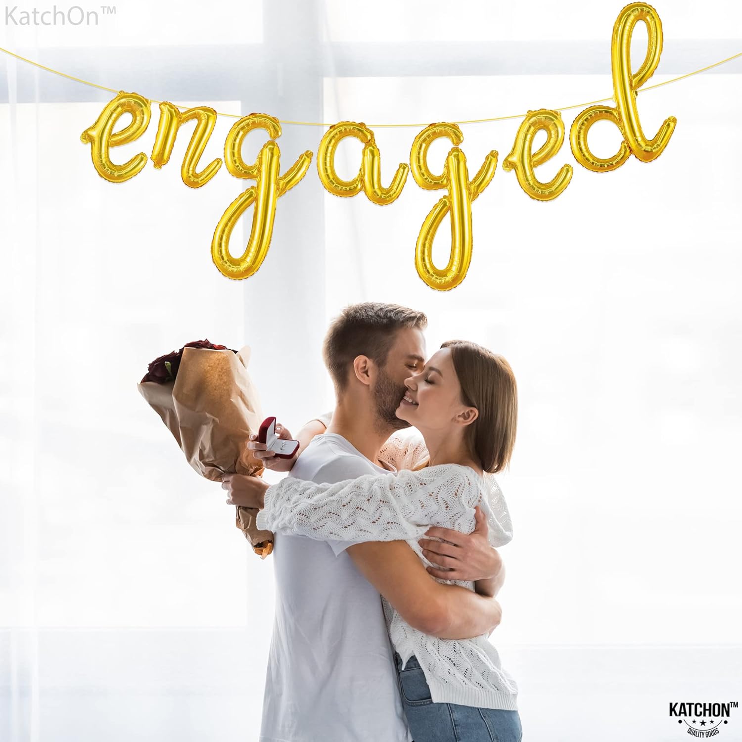 KatchOn Cute Gold Engagement Balloons Letters 10 Feet