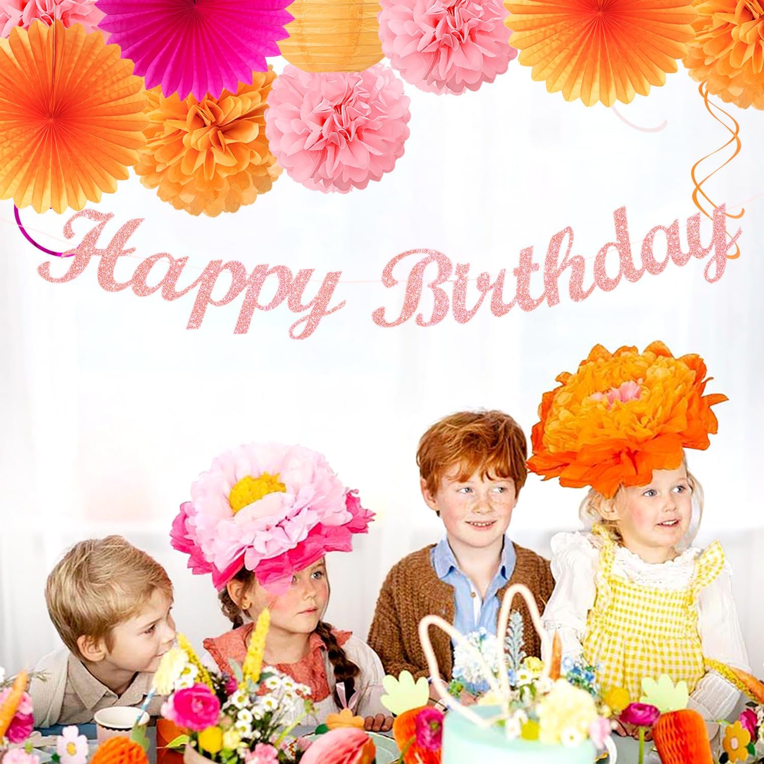 Hot Pink Orange Birthday Decor Kit - 31pcs Boho Party Supplies