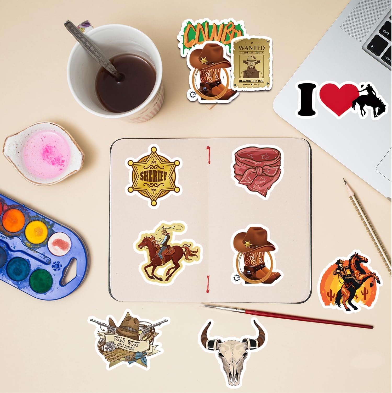 105 PCS Western Cowboy Stickers for Party Decorations