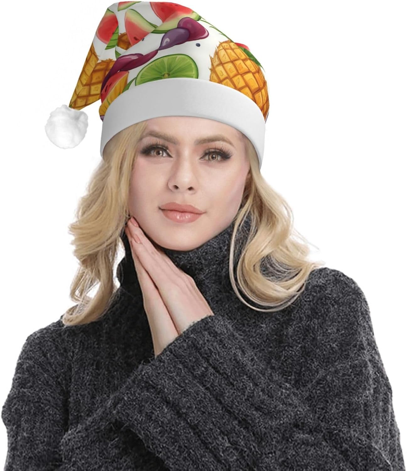 QINZHENG Velvet Santa Hat with LED Lights