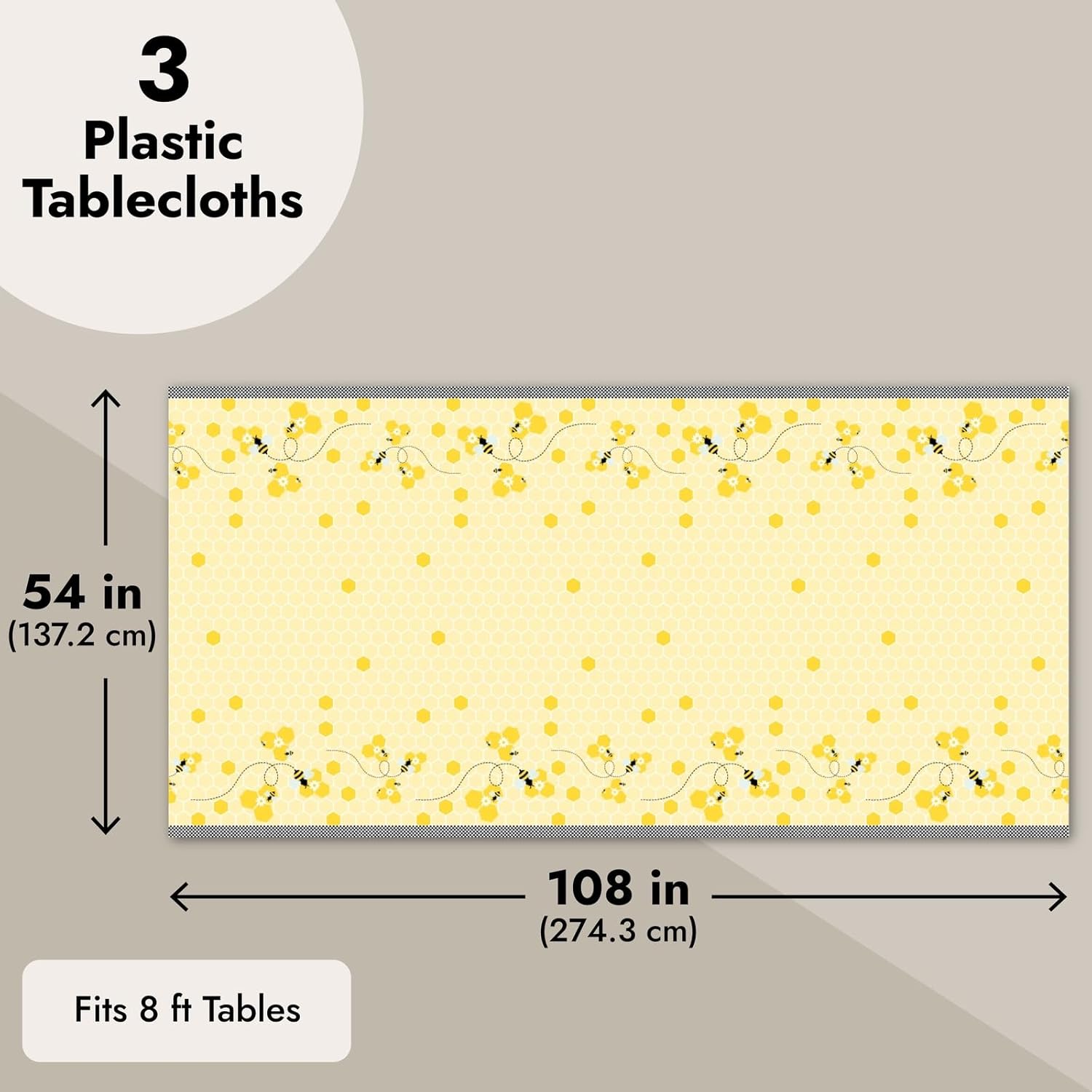 3 Pack Bee Tablecloth for Kids Birthday Party Decor