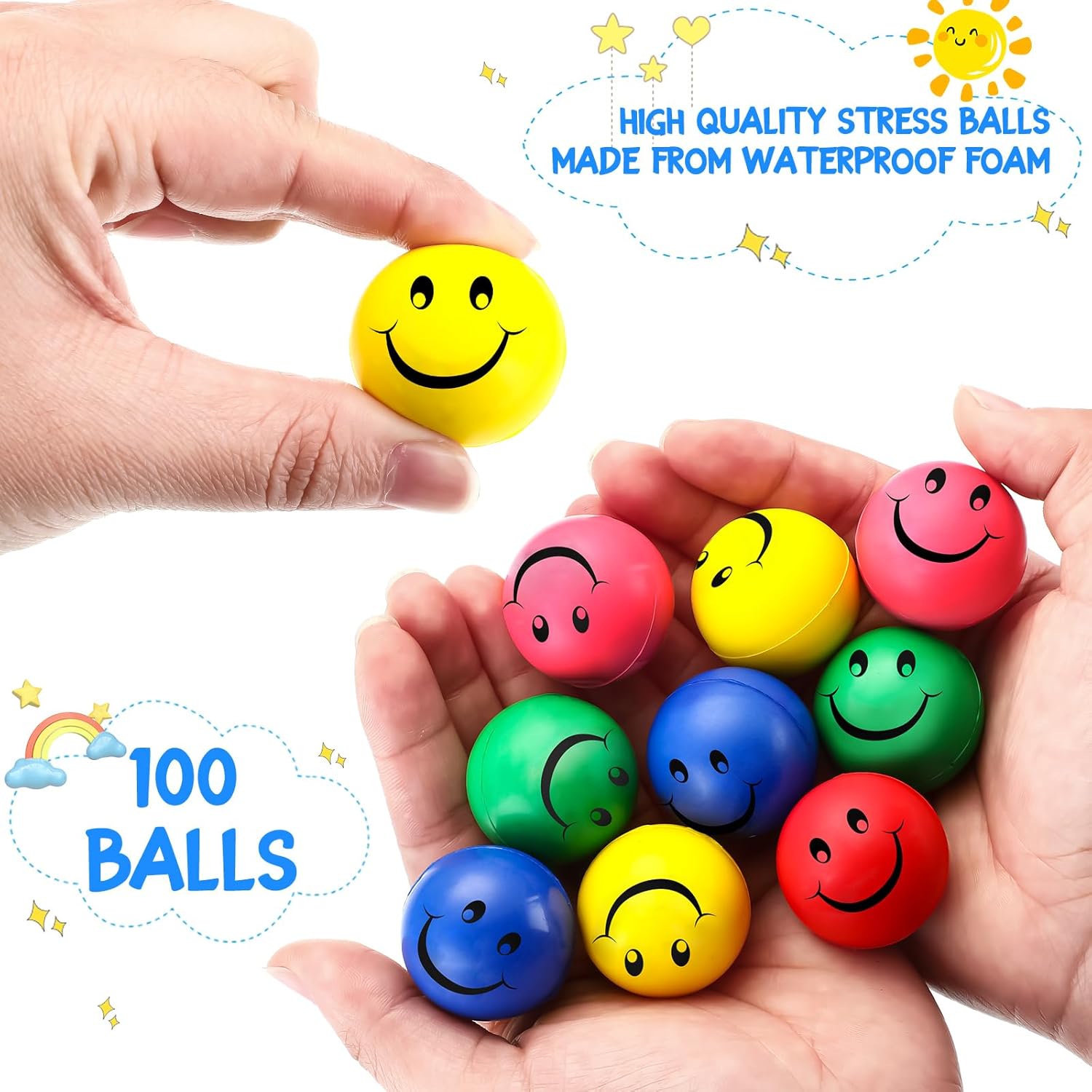 Zhanmai 100 Piece Smile Face Stress Balls for Kids Adults