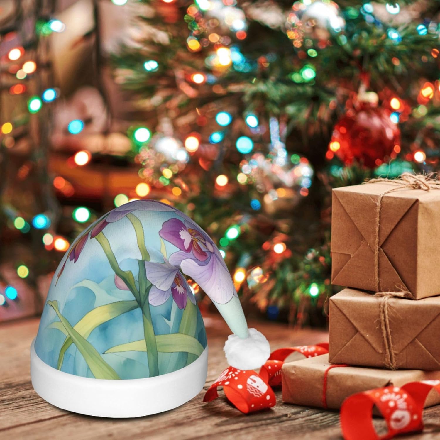 QINZHENG LED Orchid Butterfly Santa Hat for Adults