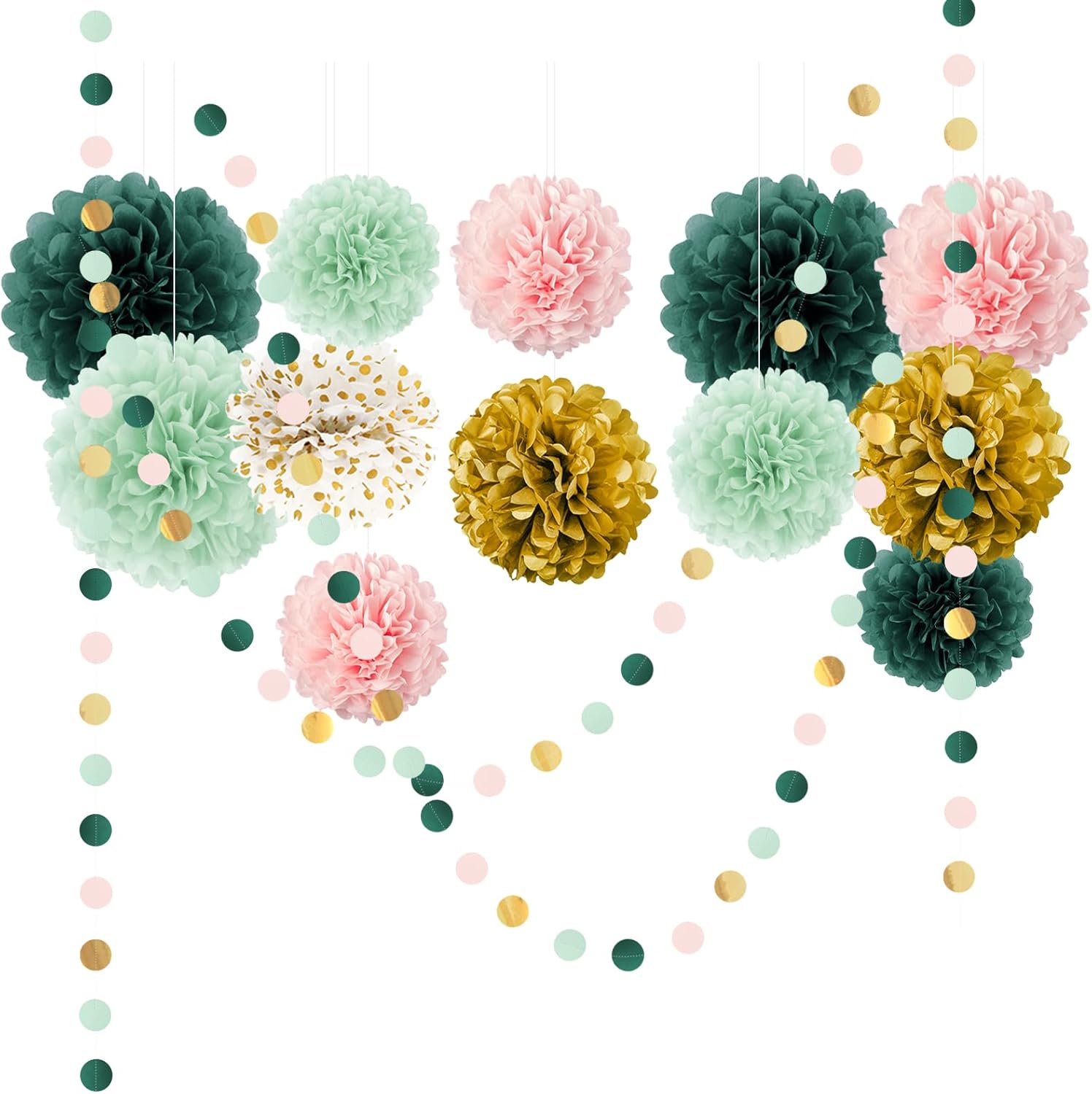 AOBKIAT 15PCS Tissue Paper Pom Poms Garland Decor Set