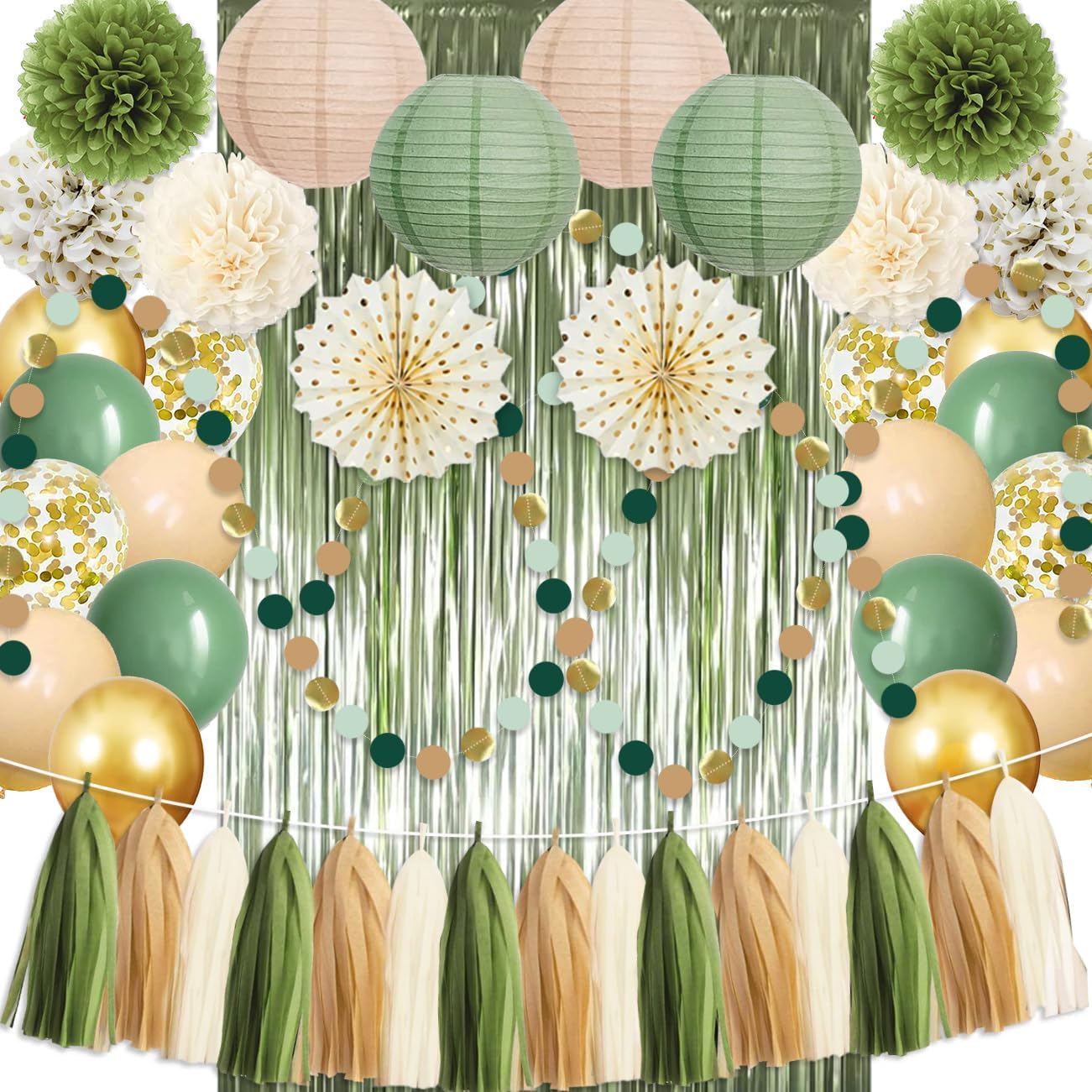 Sage Green Gold Party Decorations 45Pcs Kit