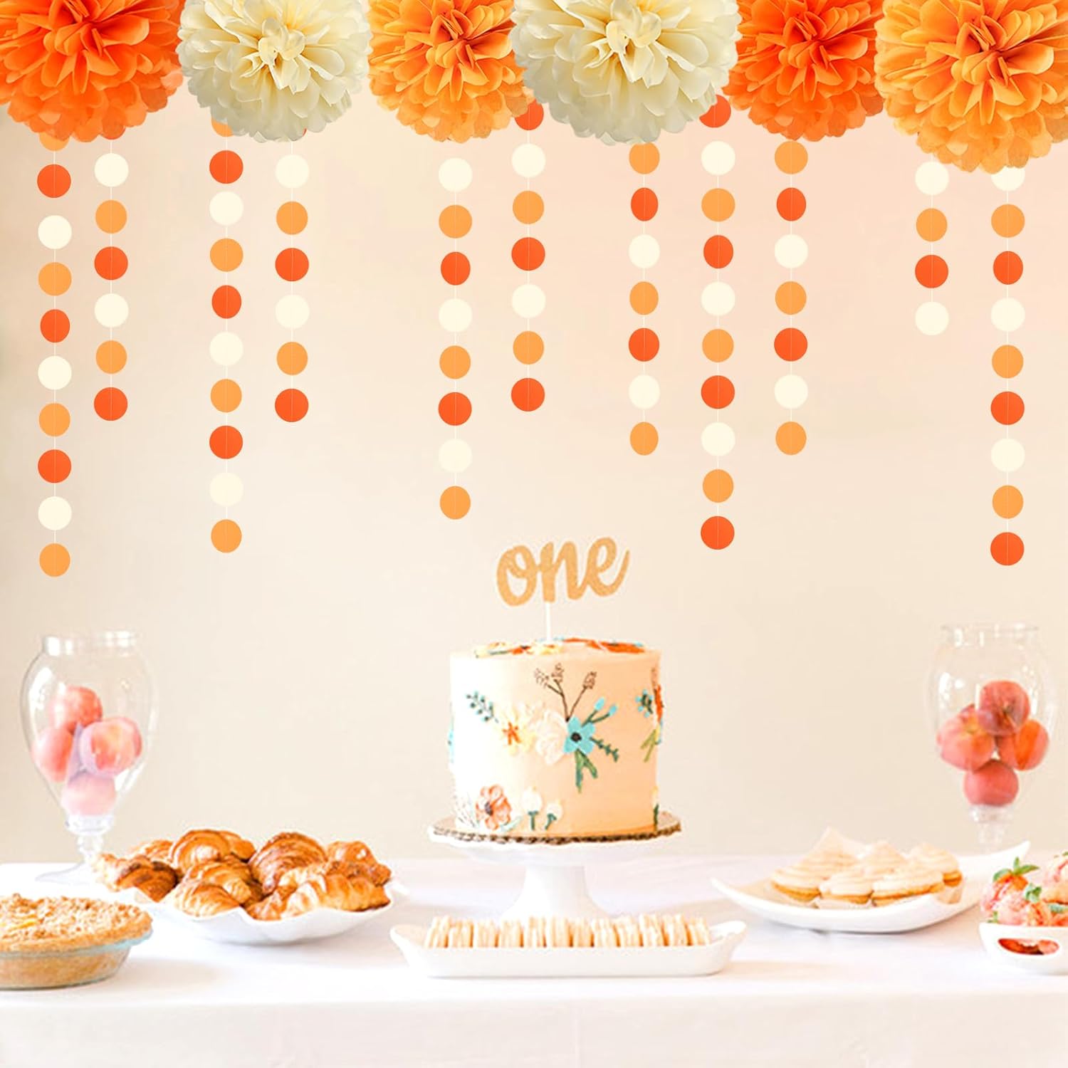 Orange Beige Fall Tissue Pom Poms Streamers Set