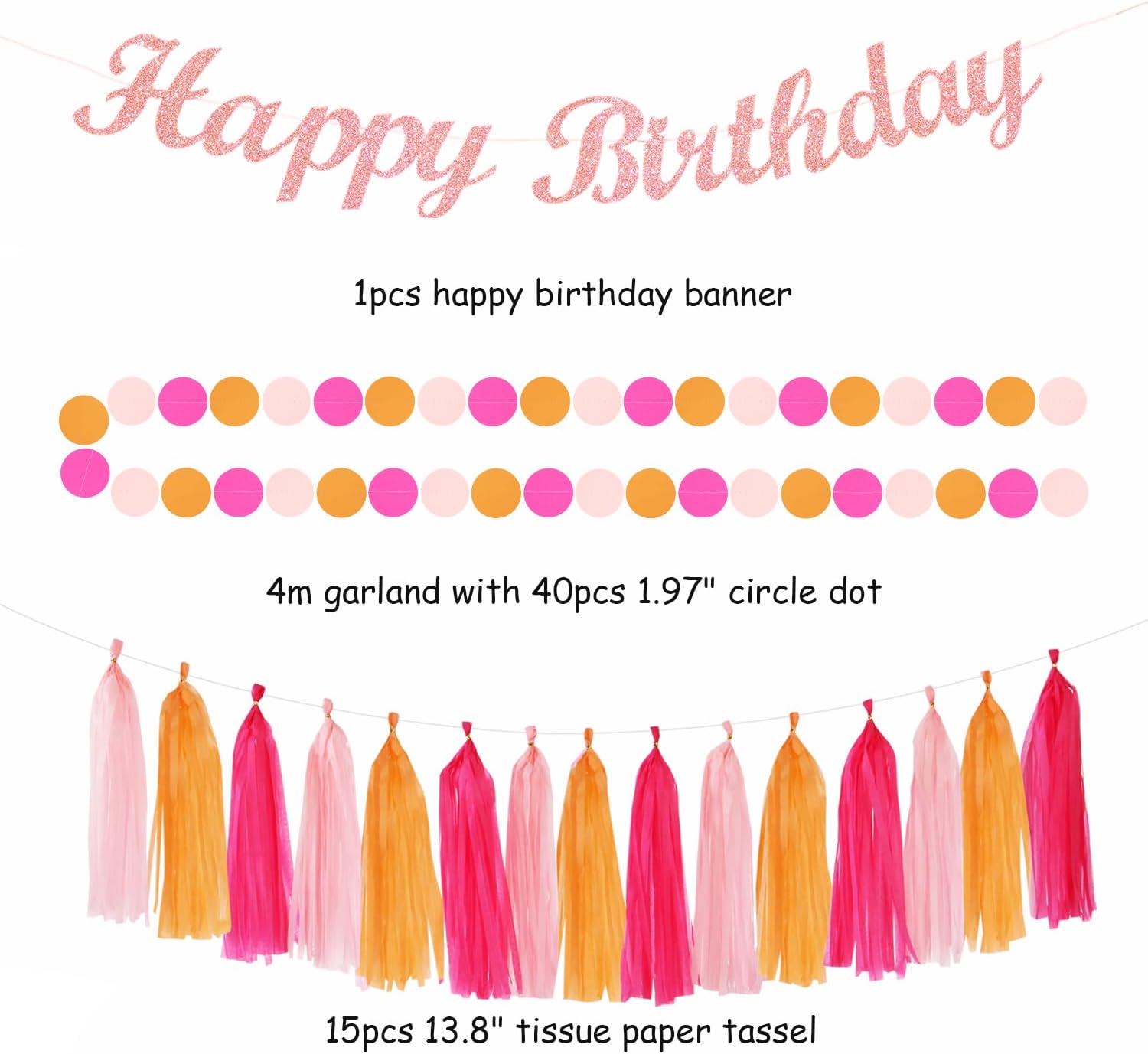 Hot Pink Orange Birthday Decor Kit - 31pcs Boho Party Supplies