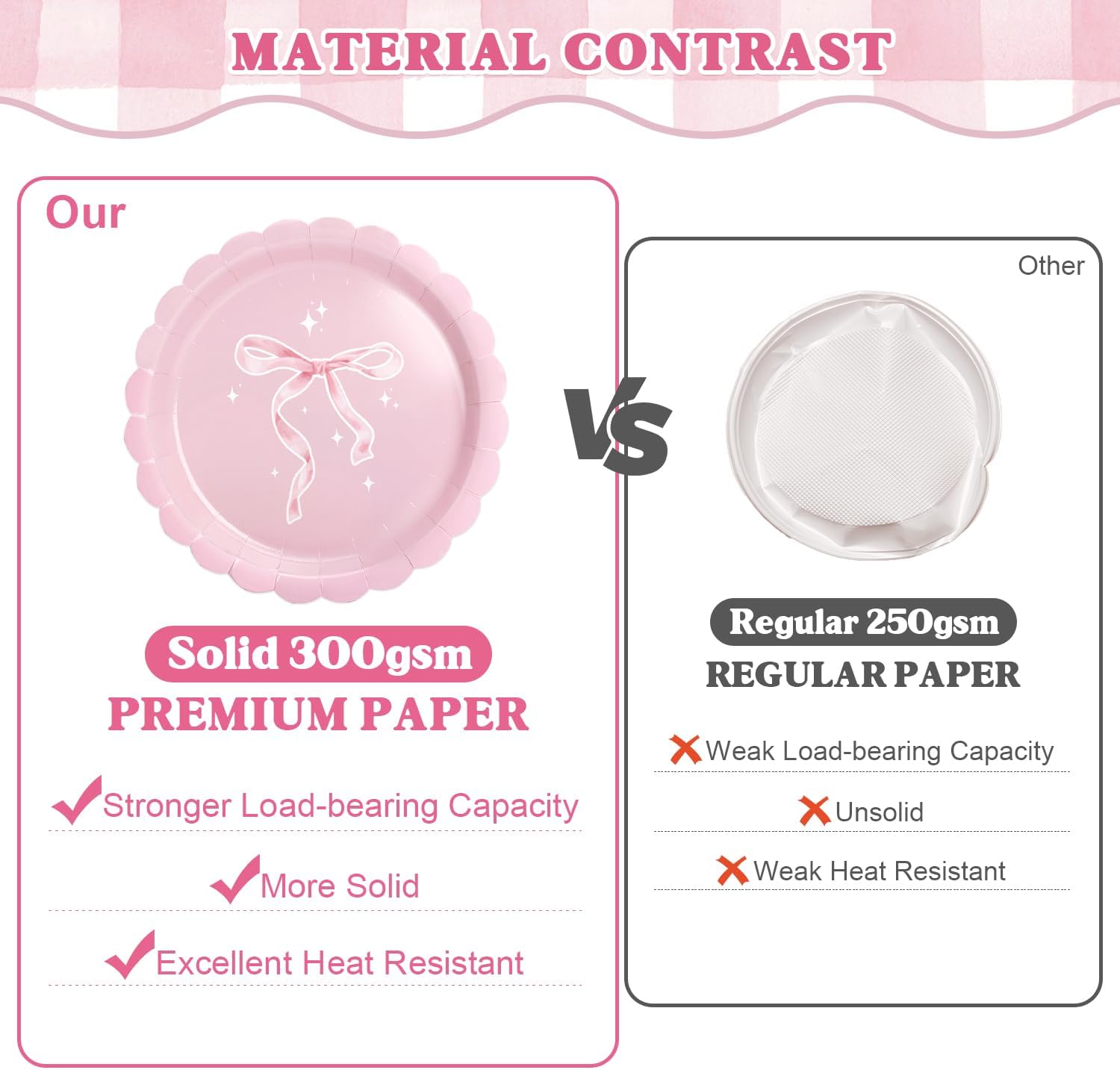 300 Pcs Pink Bow Tableware Set for Birthday Parties