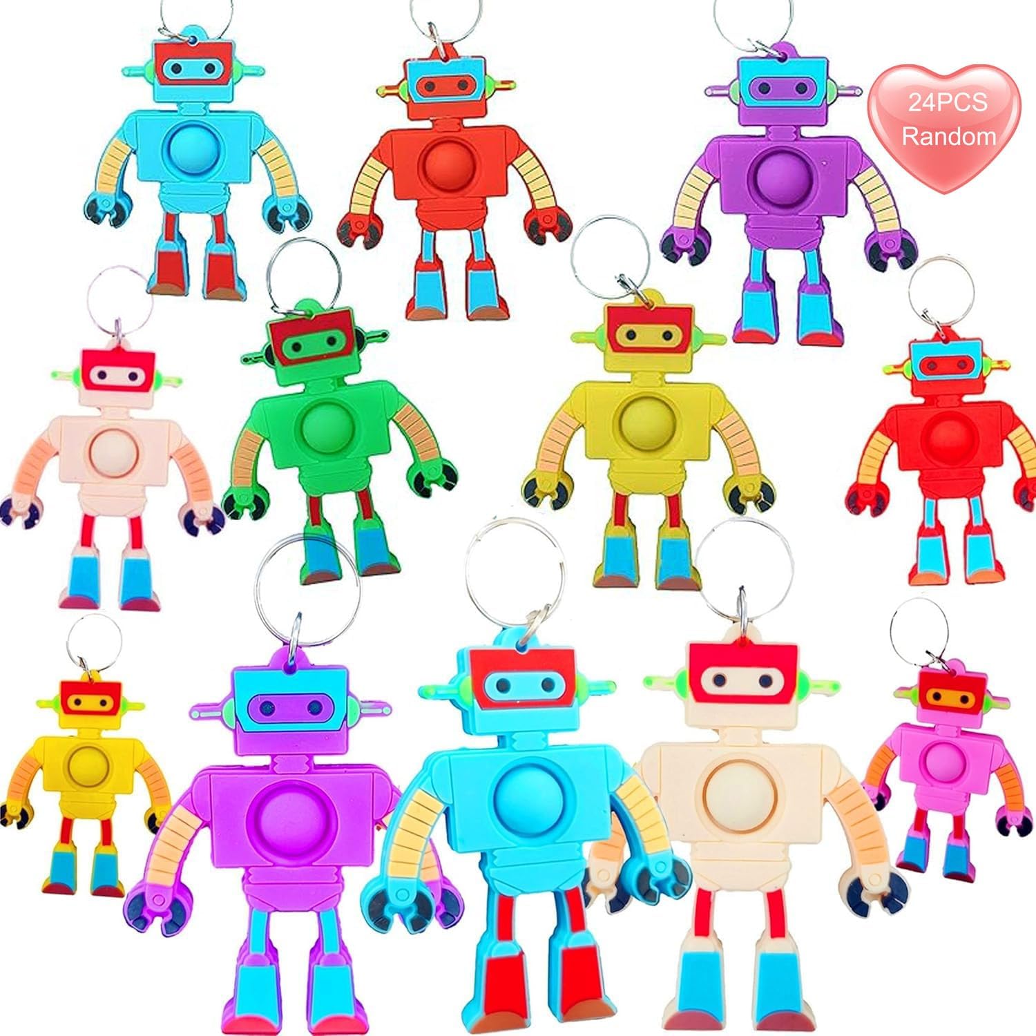 Goodangie00 24 Pack Rainbow Robot Fidget Pop Keychains