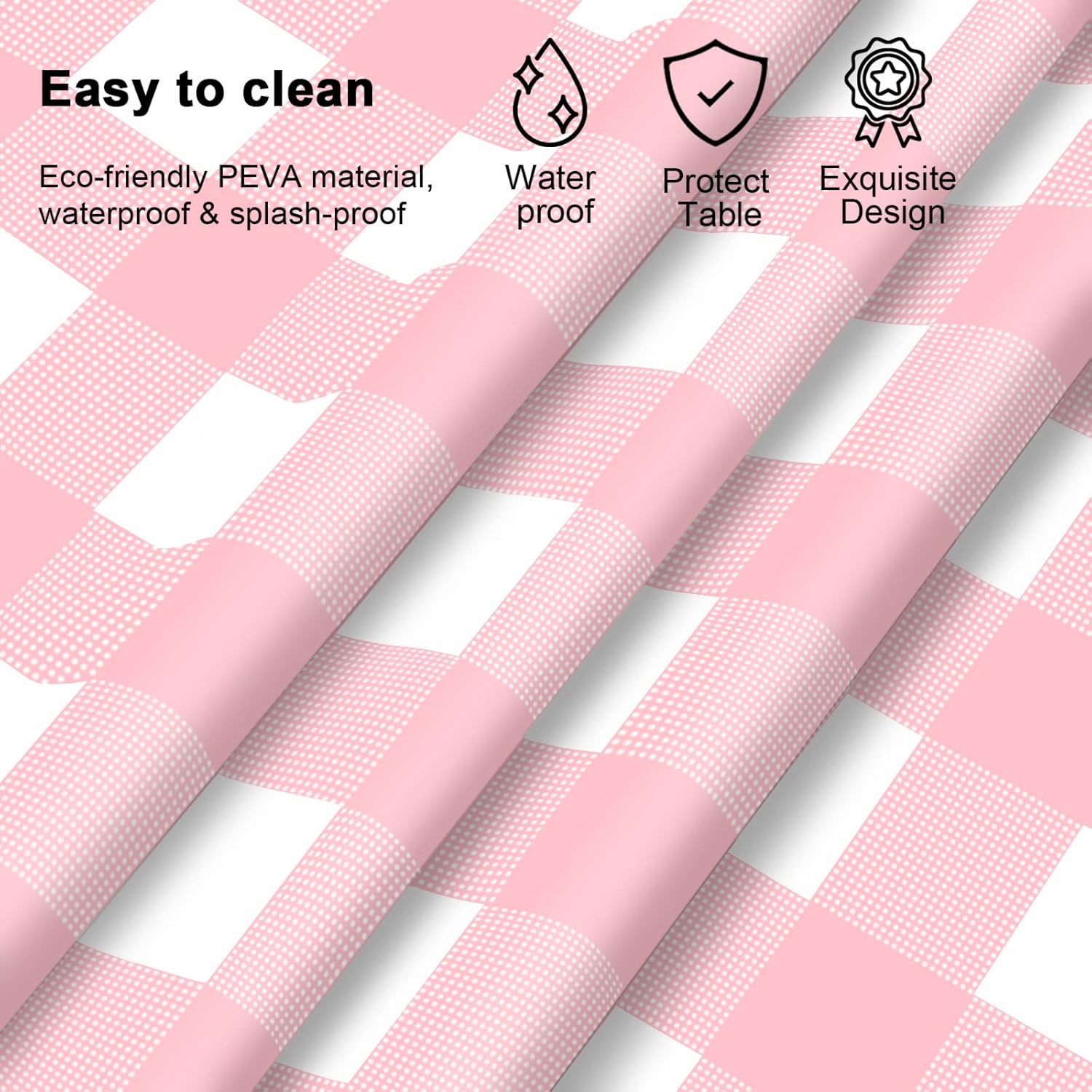 12 Pcs Pink Gingham Tablecloth Set Waterproof Disposable for Parties