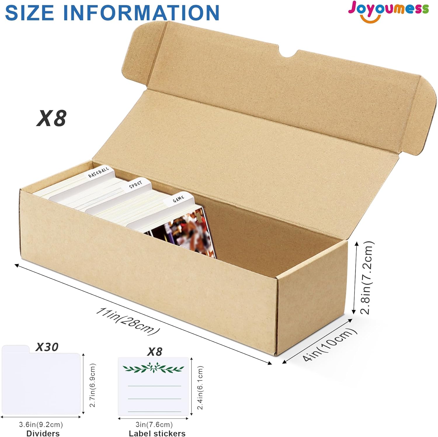 Joyoumess 8-Pack Trading Card Storage Box with Dividers and Labels