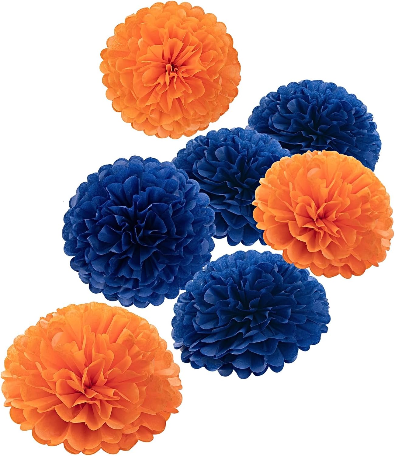 MISU 10 Inch Orange Navy Blue Tissue Paper Pom Poms
