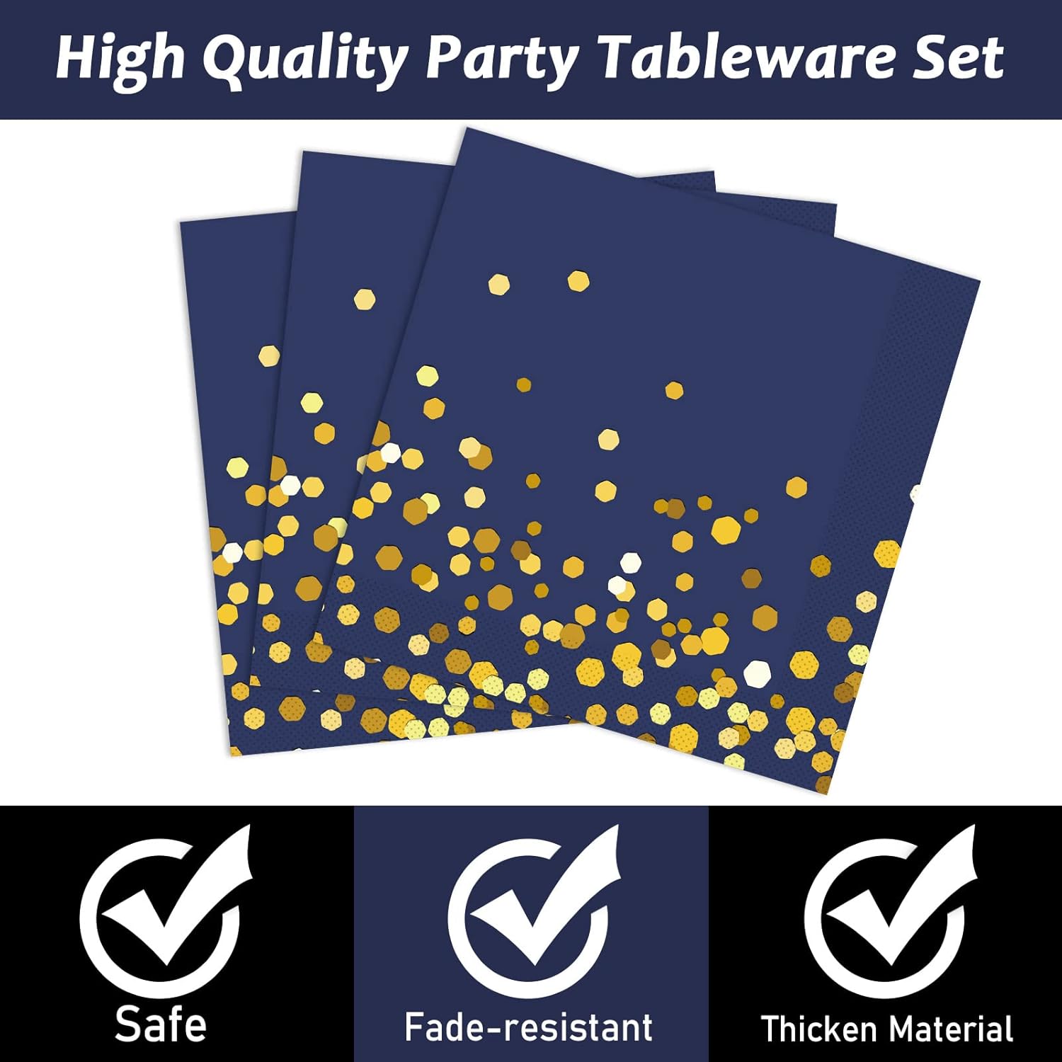 96 Pcs Blue Gold Dot Party Tableware Set