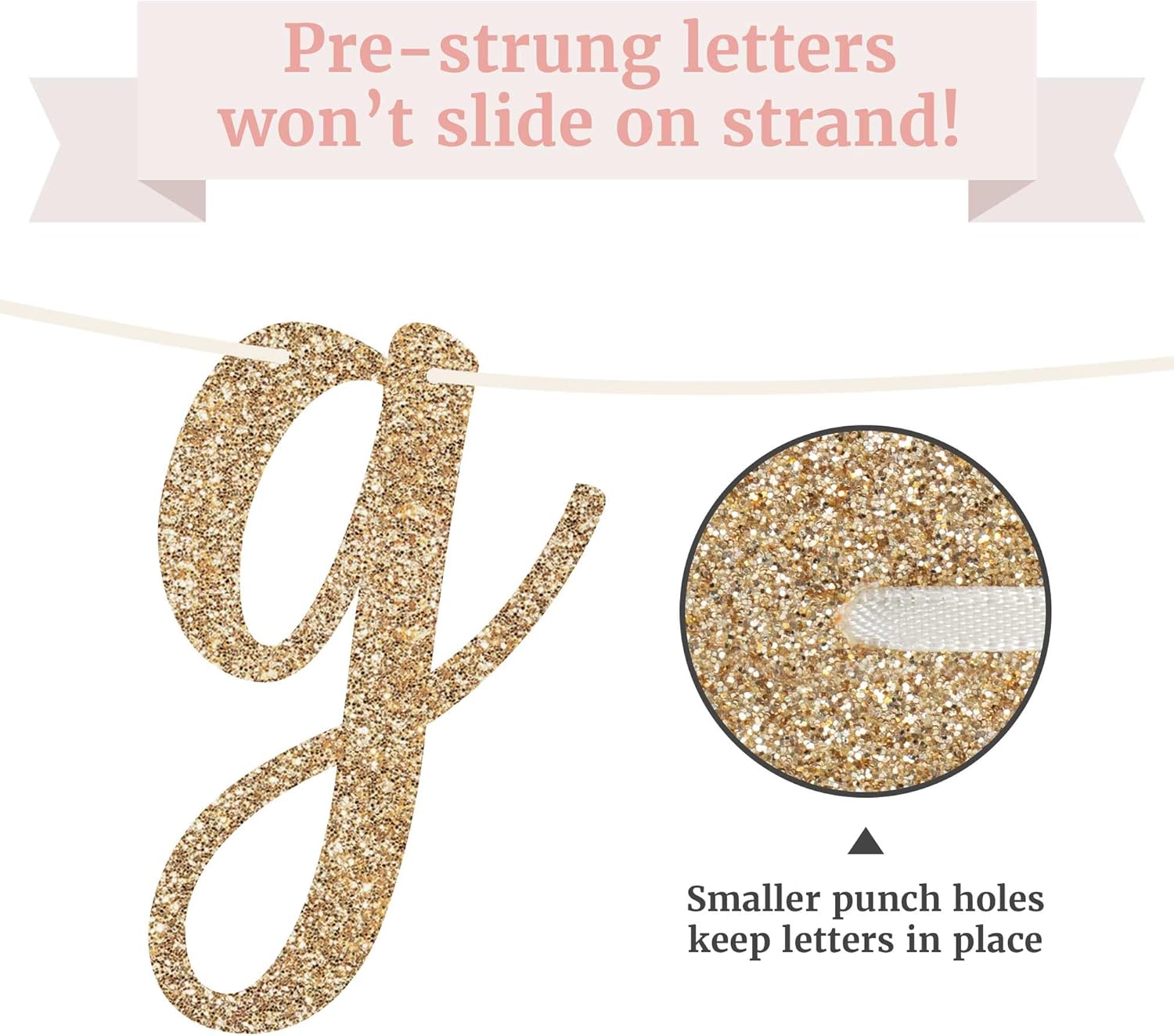 Pre-Strung New Chapter Banner - Gold Glitter Party Decor