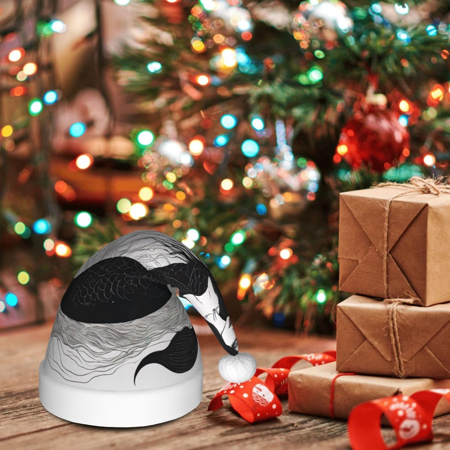Dark Mermaid 04 Print Christmas Santa Hat Plush for Adults
