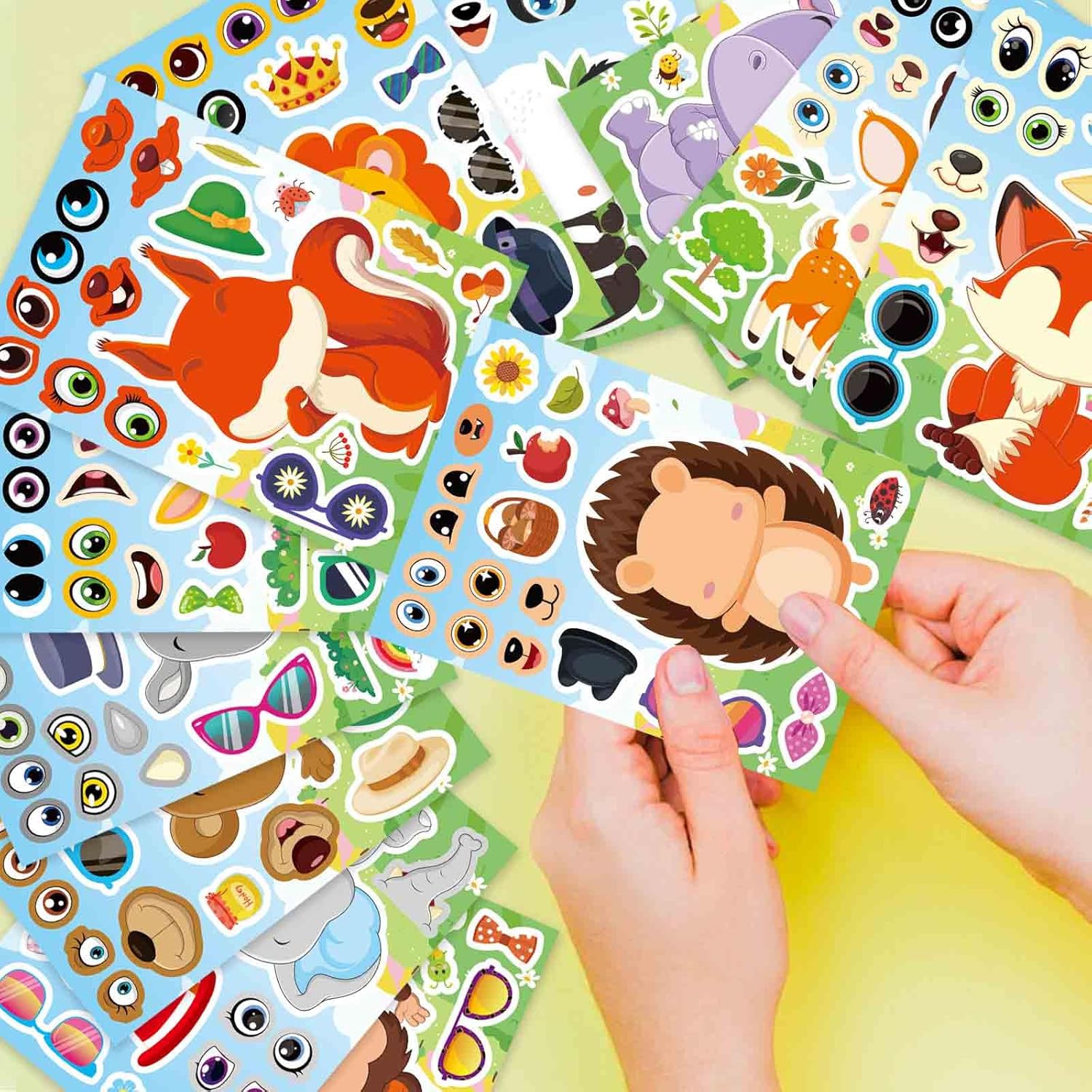24 Sheet Face Stickers with 12 Animal Designs for Kids