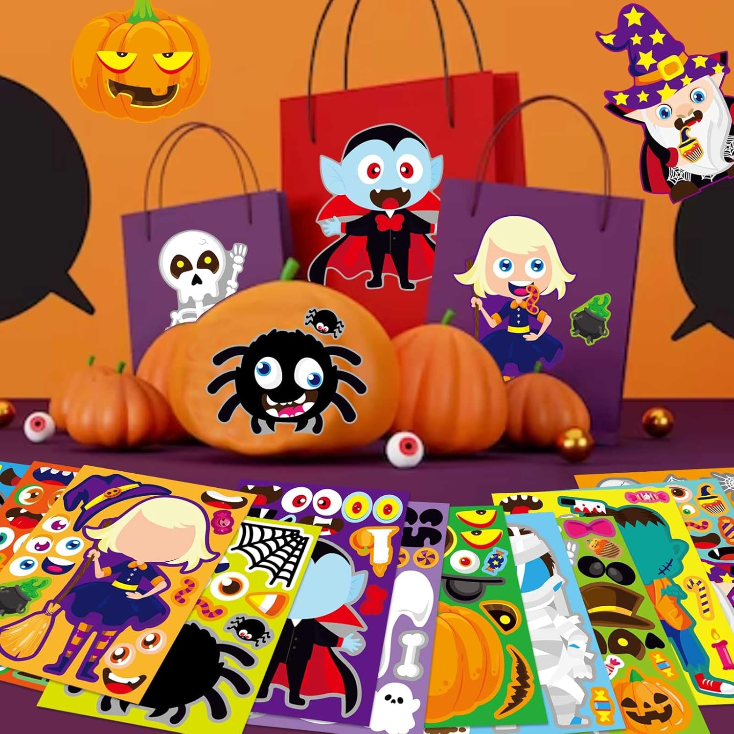 48 PCS Halloween Make-a-Face Stickers for Kids