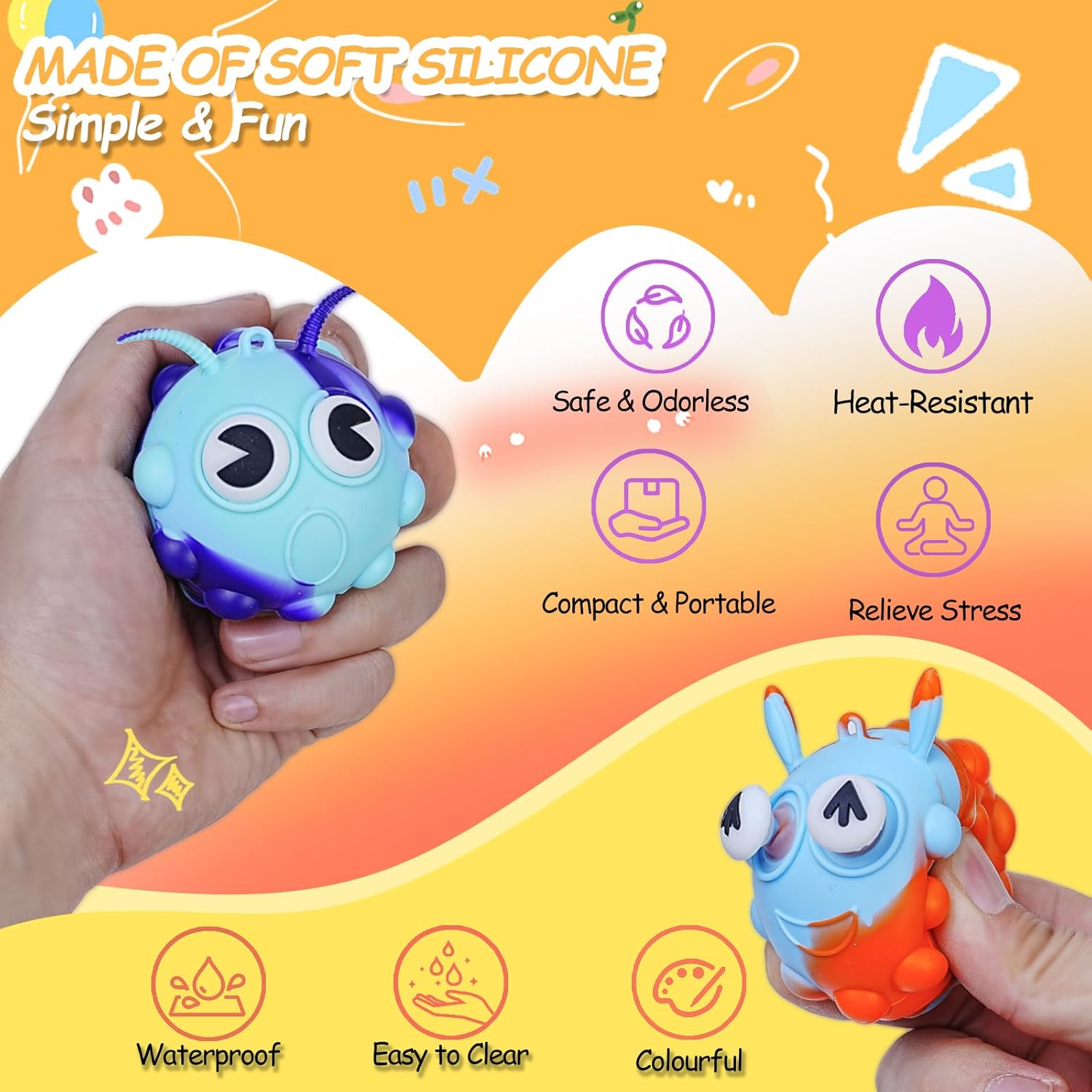 48 Pack Pop Fidget Toys Bulk 3D Stress Relief Squeeze Ball