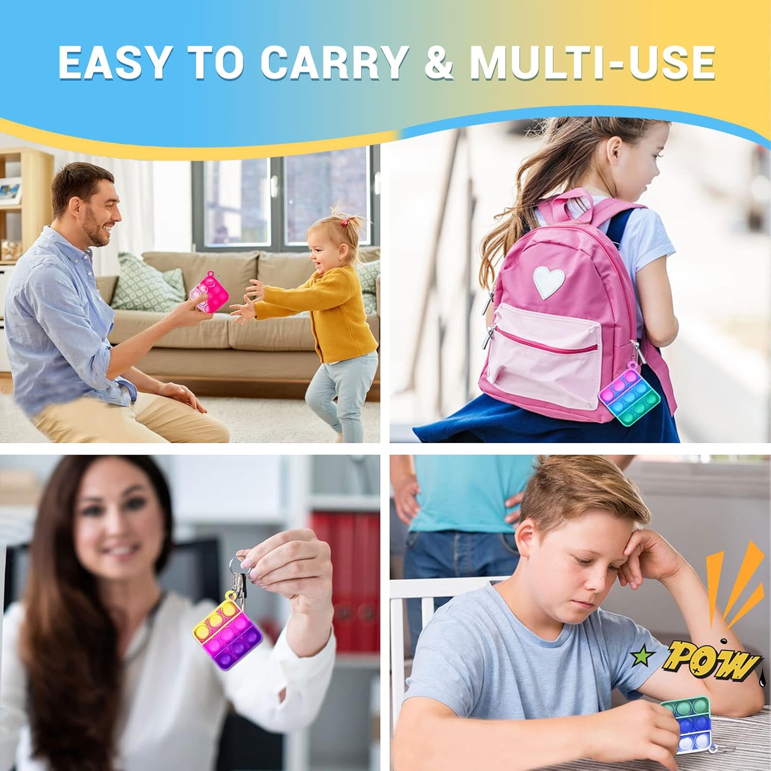 128 Pcs Pop Fidget Keychain Pack for Kids Adults