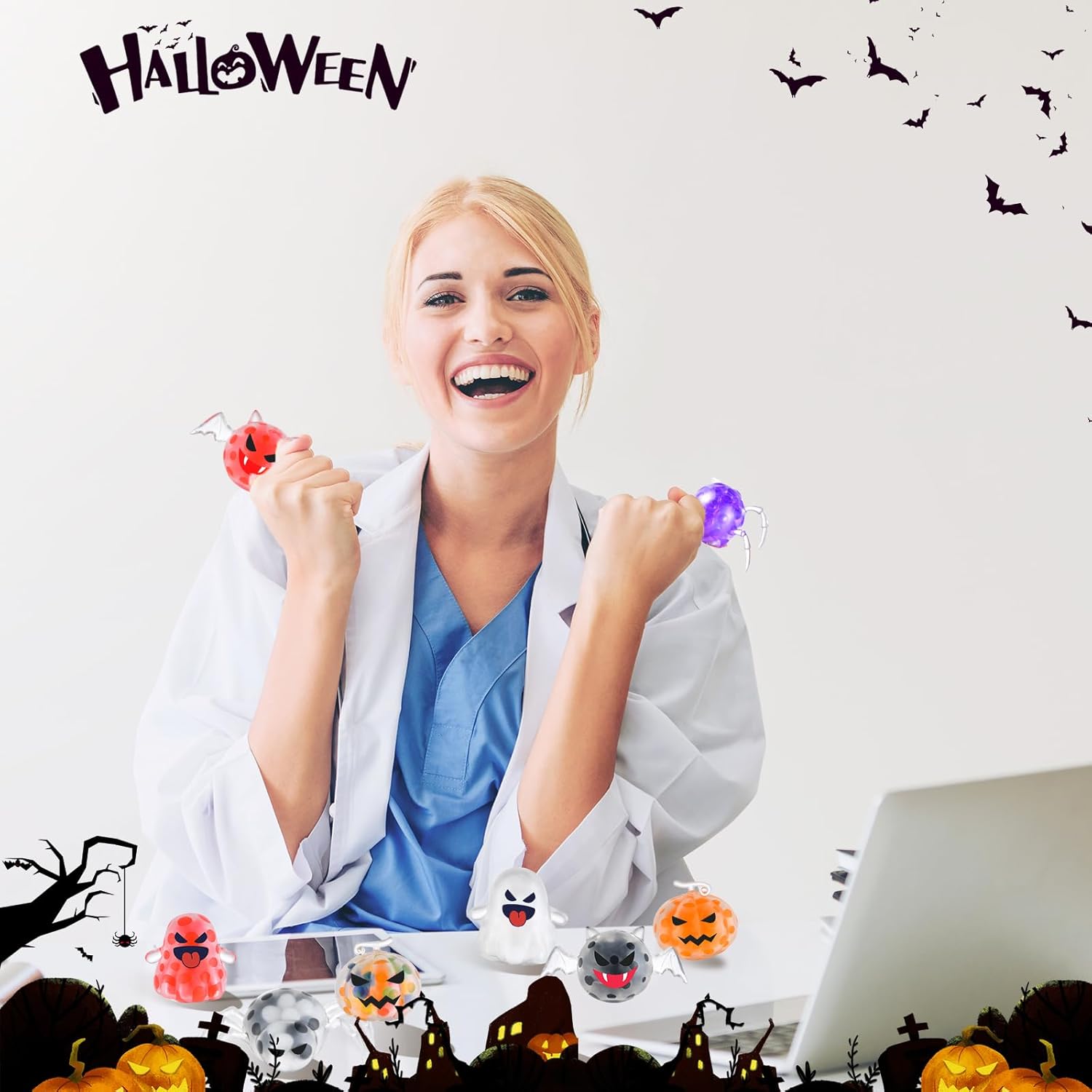 24 Pack Halloween Mini Squeeze Balls Stress Relief Set