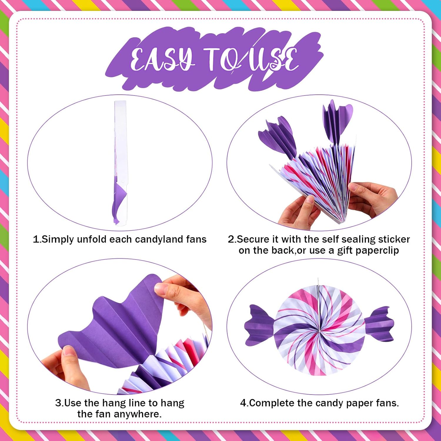 Outus 12 Pcs Candyland Themed Classroom Decor Fans