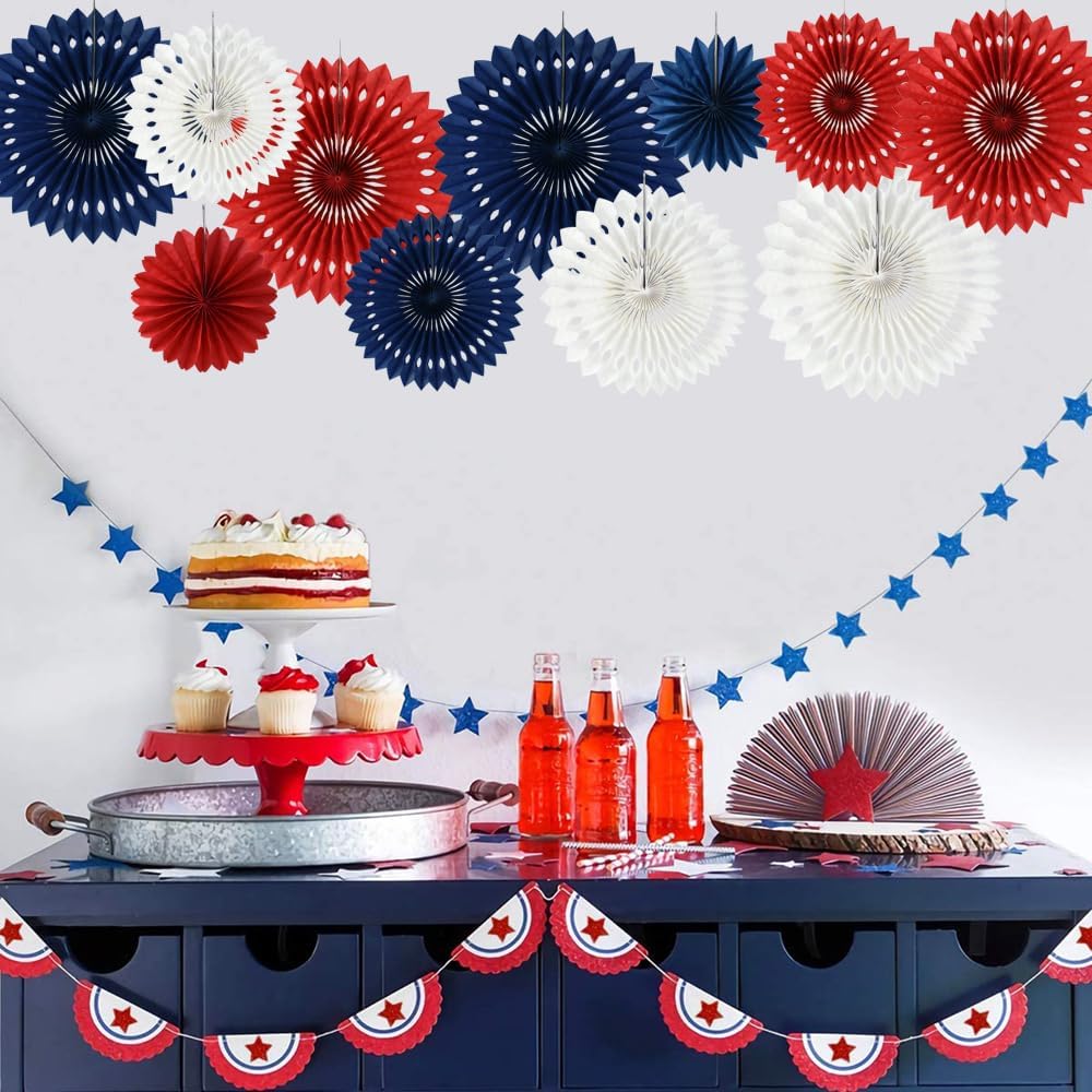 BEISHIDA Patriotic Tissue Paper Fan Garland 11packs