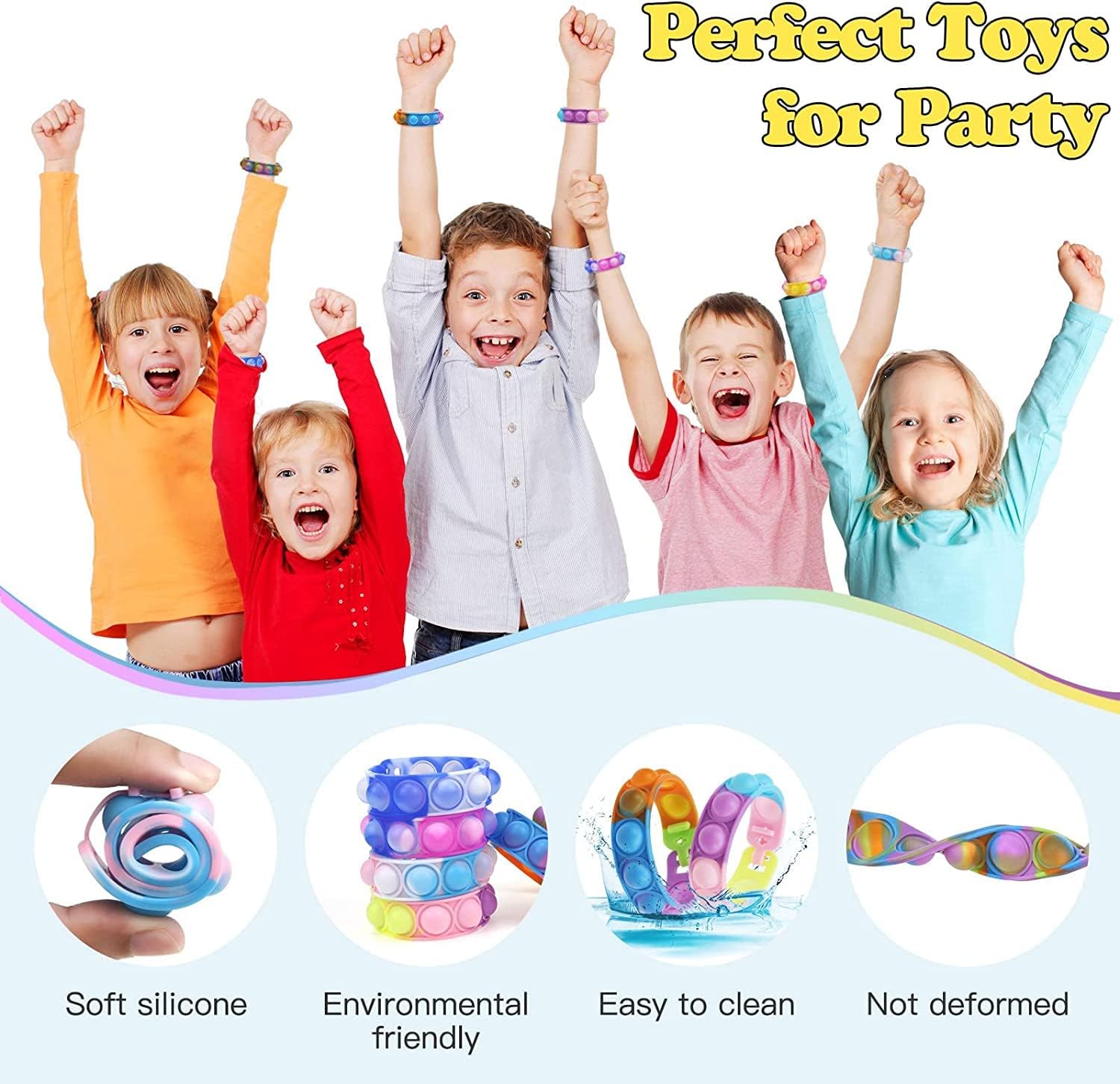 100Pcs Pop Bracelet Fidget Toys Pack for Kids and Adults
