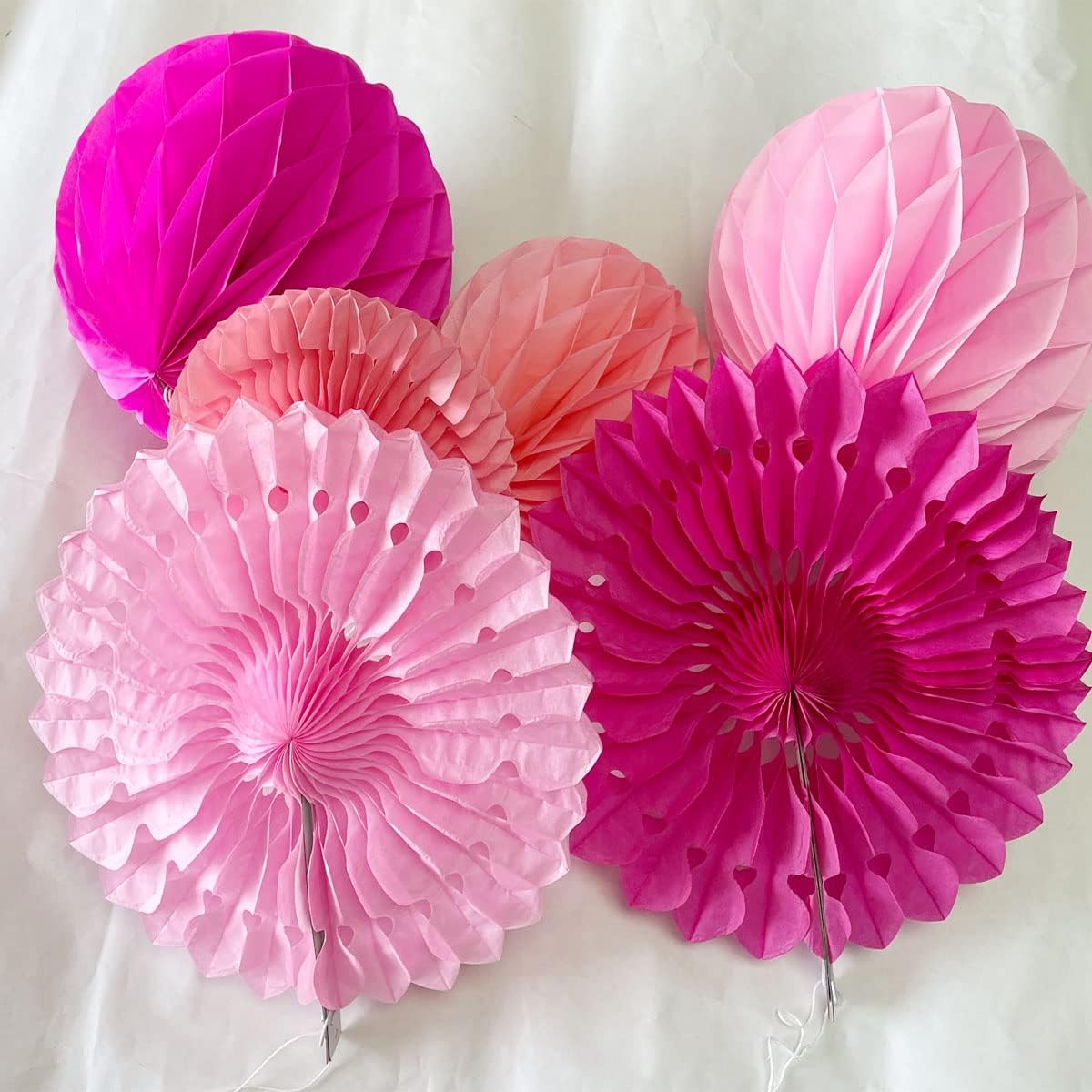 12pcs Pink Honeycomb Ball Fans for Party Decorations