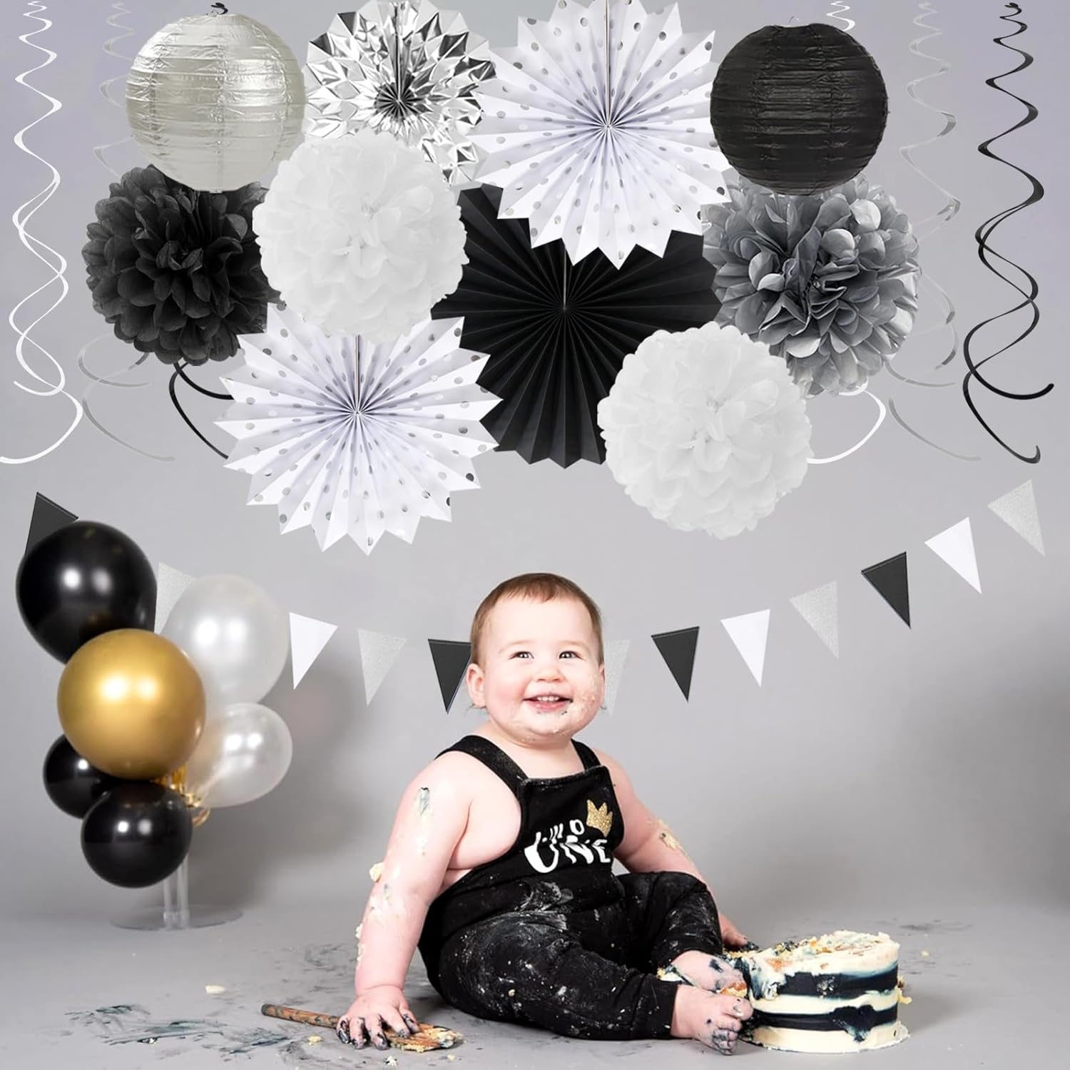 Black White Silver Party Decorations 33pcs Kit