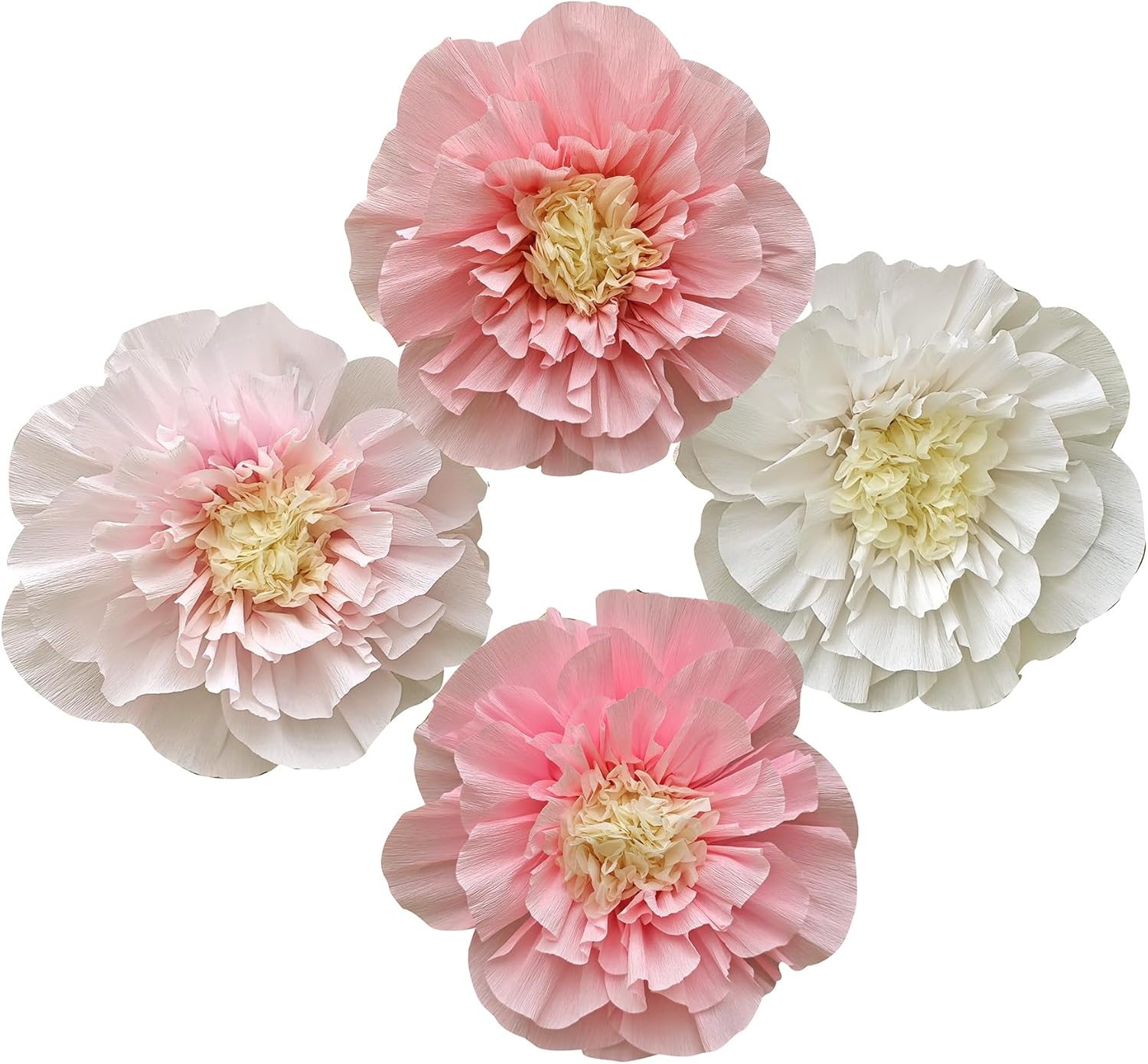 Mybbshower Crepe Paper Flowers Pack of 4 Blush Pink White