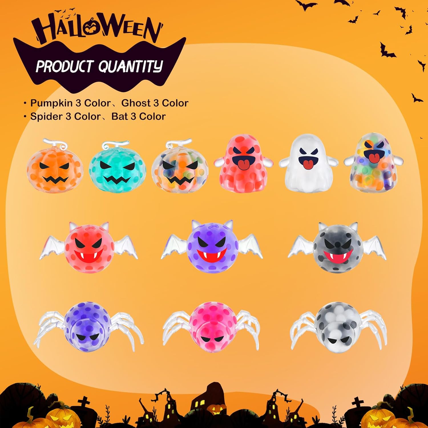 24 Pack Halloween Mini Squeeze Balls Stress Relief Set