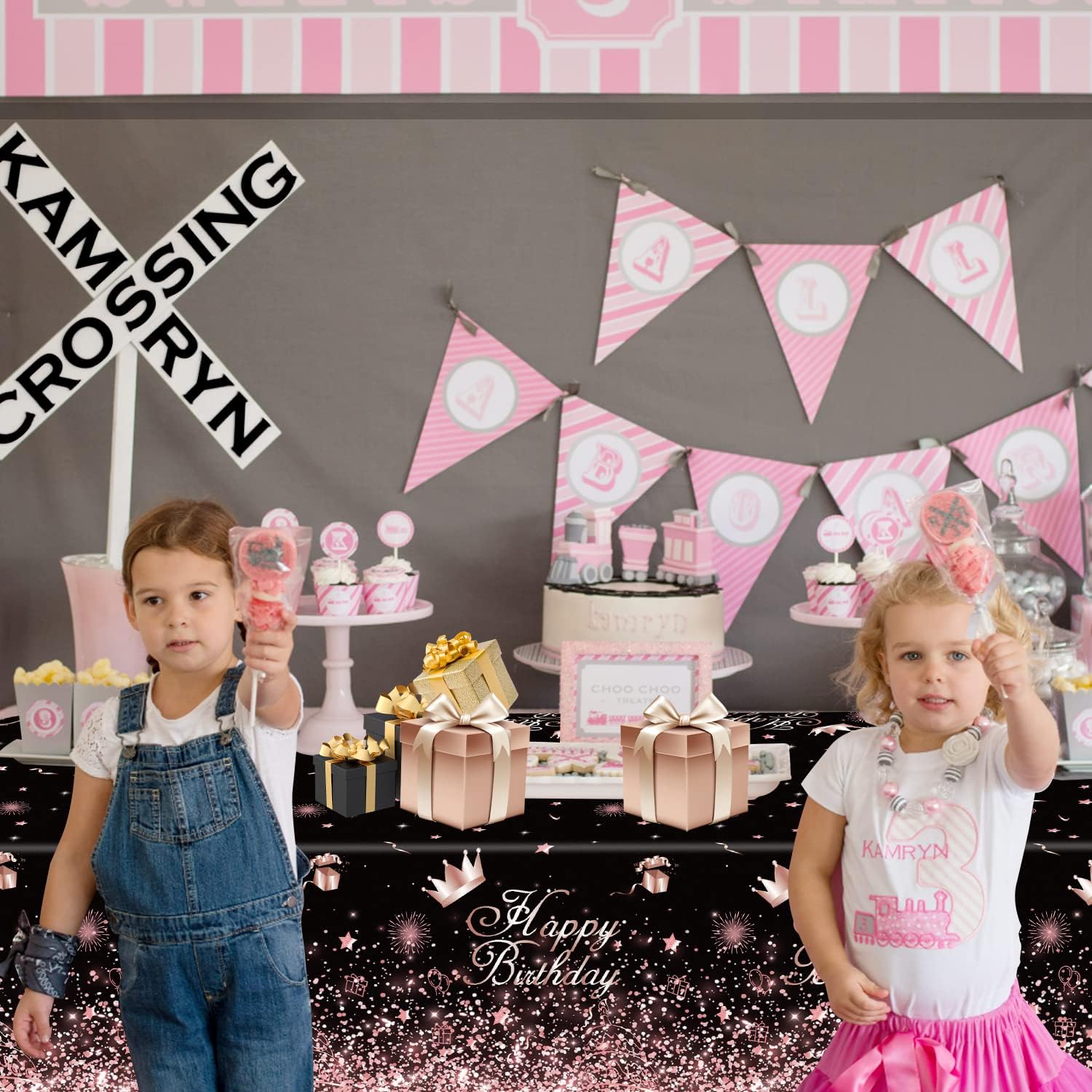 Black Rose Gold Tablecloth Pack of 4 for Birthday Party