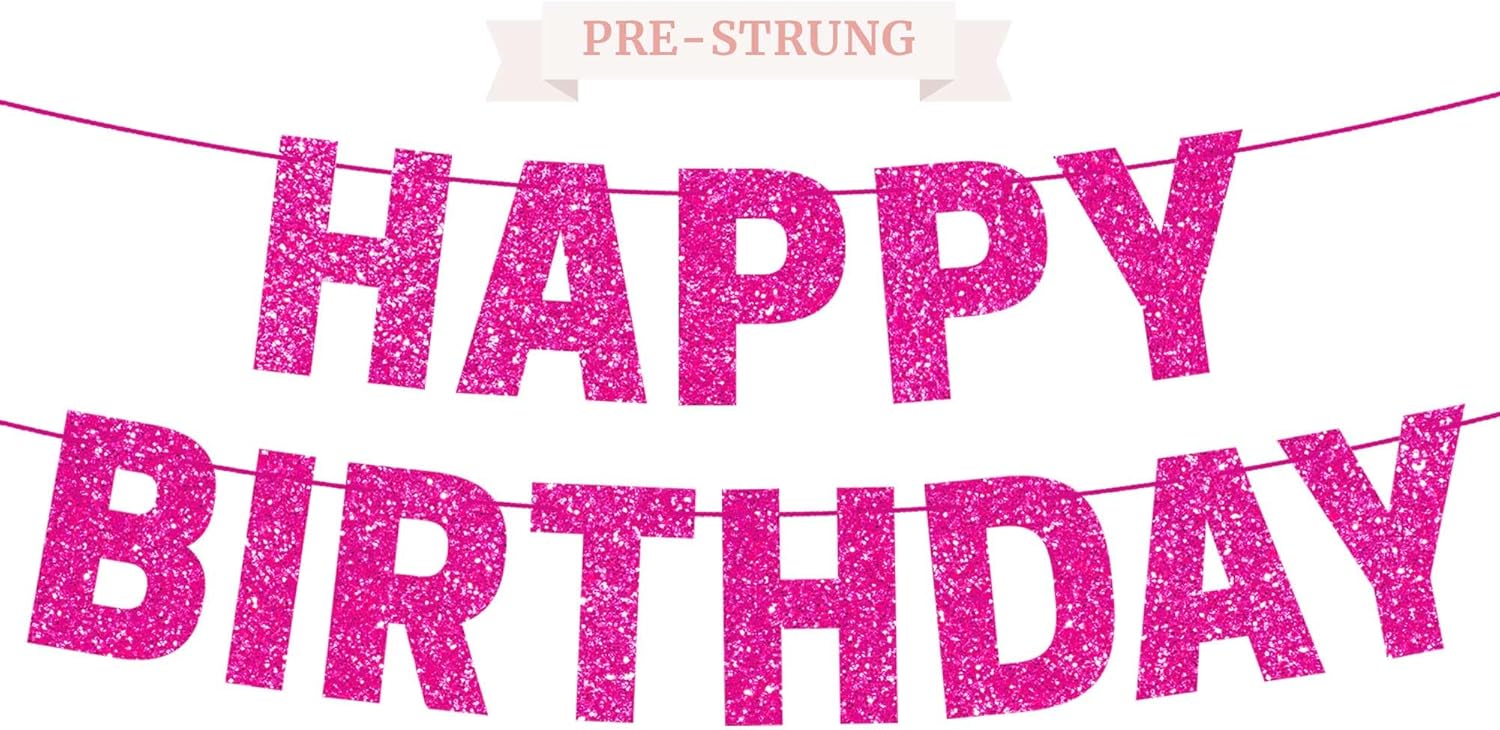 Prestrung Happy Birthday Banner with Glitter