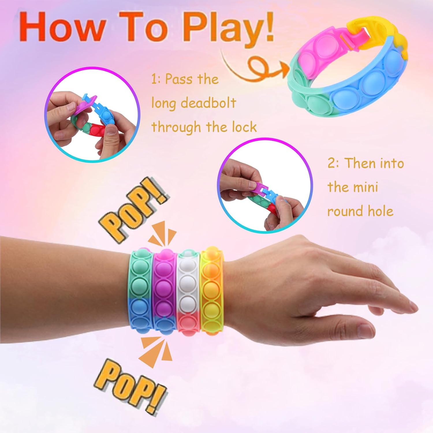 Kids Pop Fidget Bracelet Toy Pack 60PCS