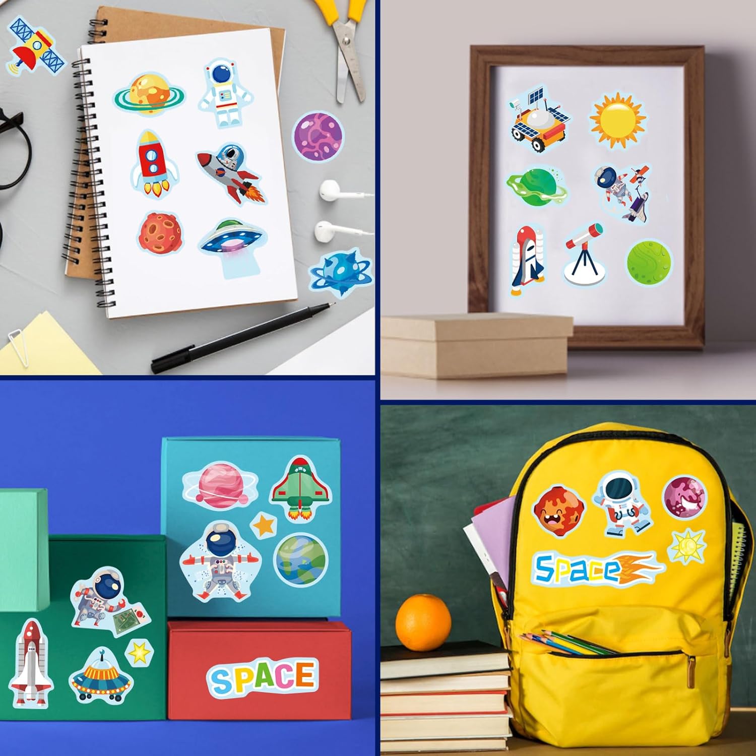 24 Sheets Space Themed Sticker Set - 8 Planets Astronauts Rockets