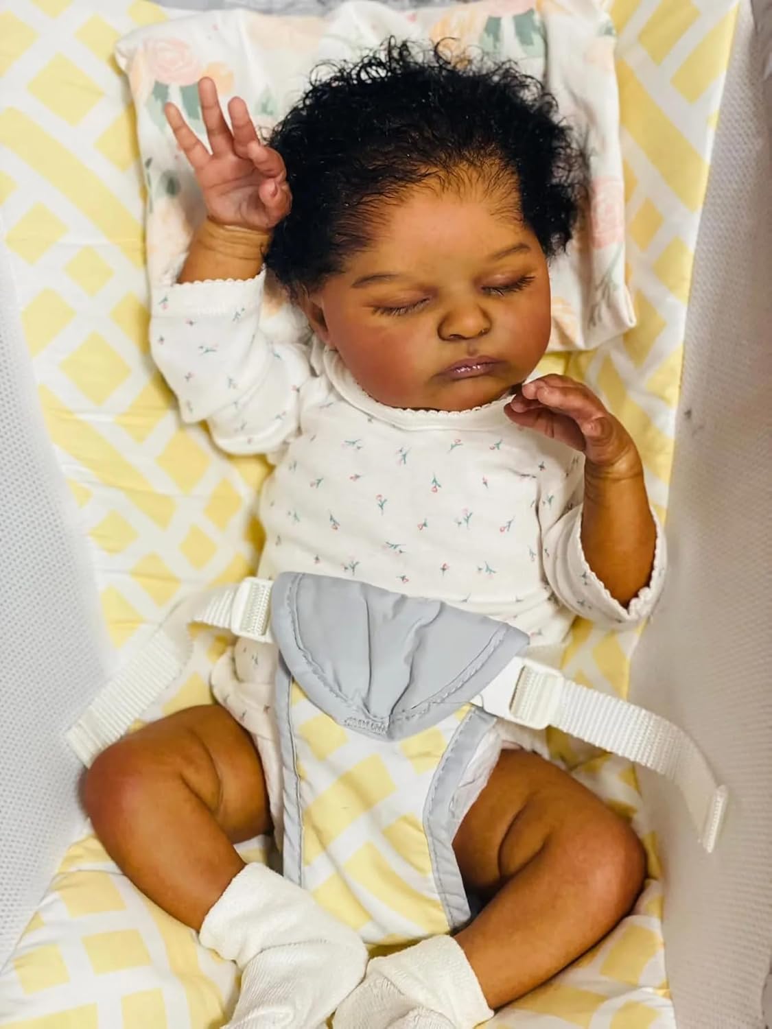 19 Inch Black Reborn Baby Doll with Curly Hair