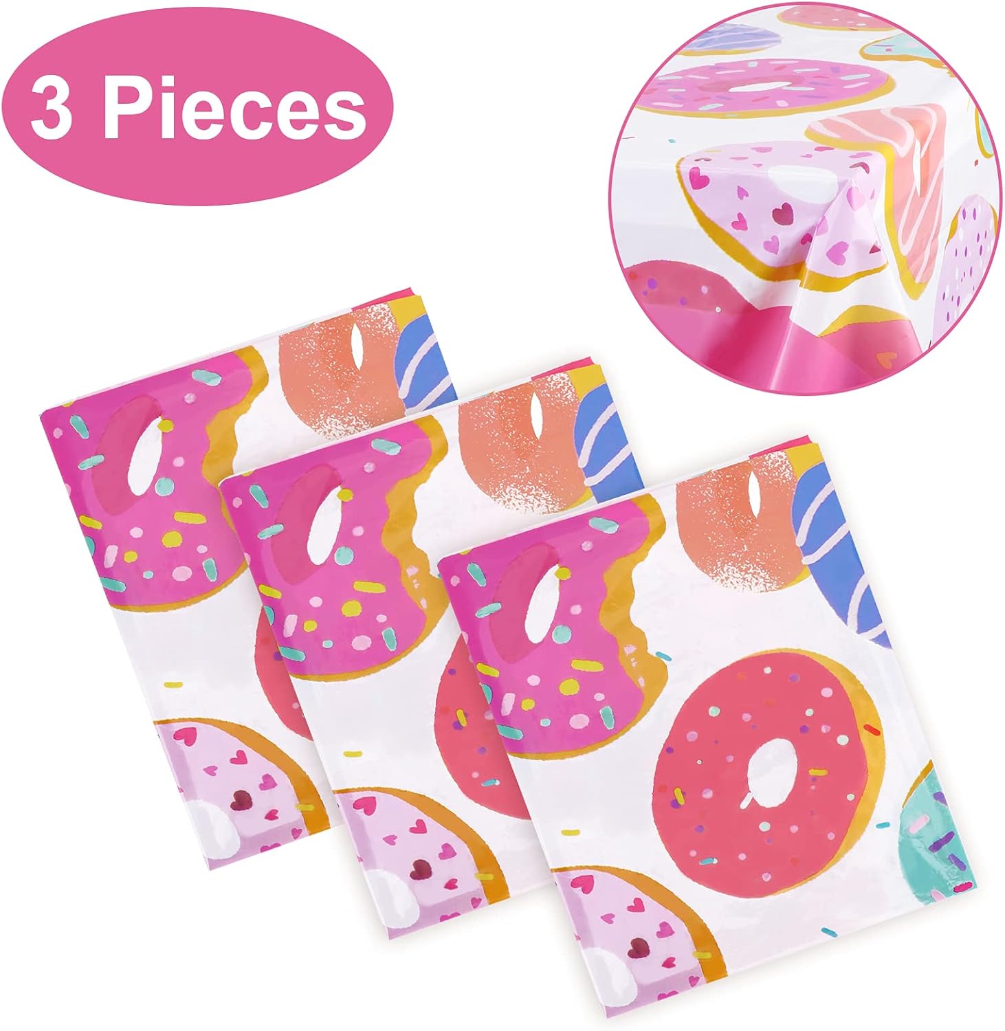 PHOGARY 3 Pack Donut Theme Tablecovers