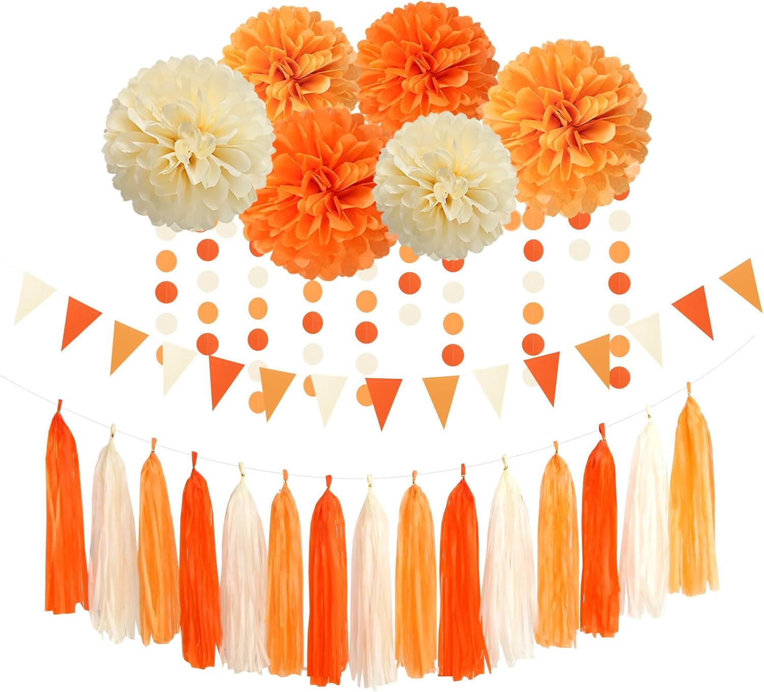 Orange Beige Fall Tissue Pom Poms Streamers Set