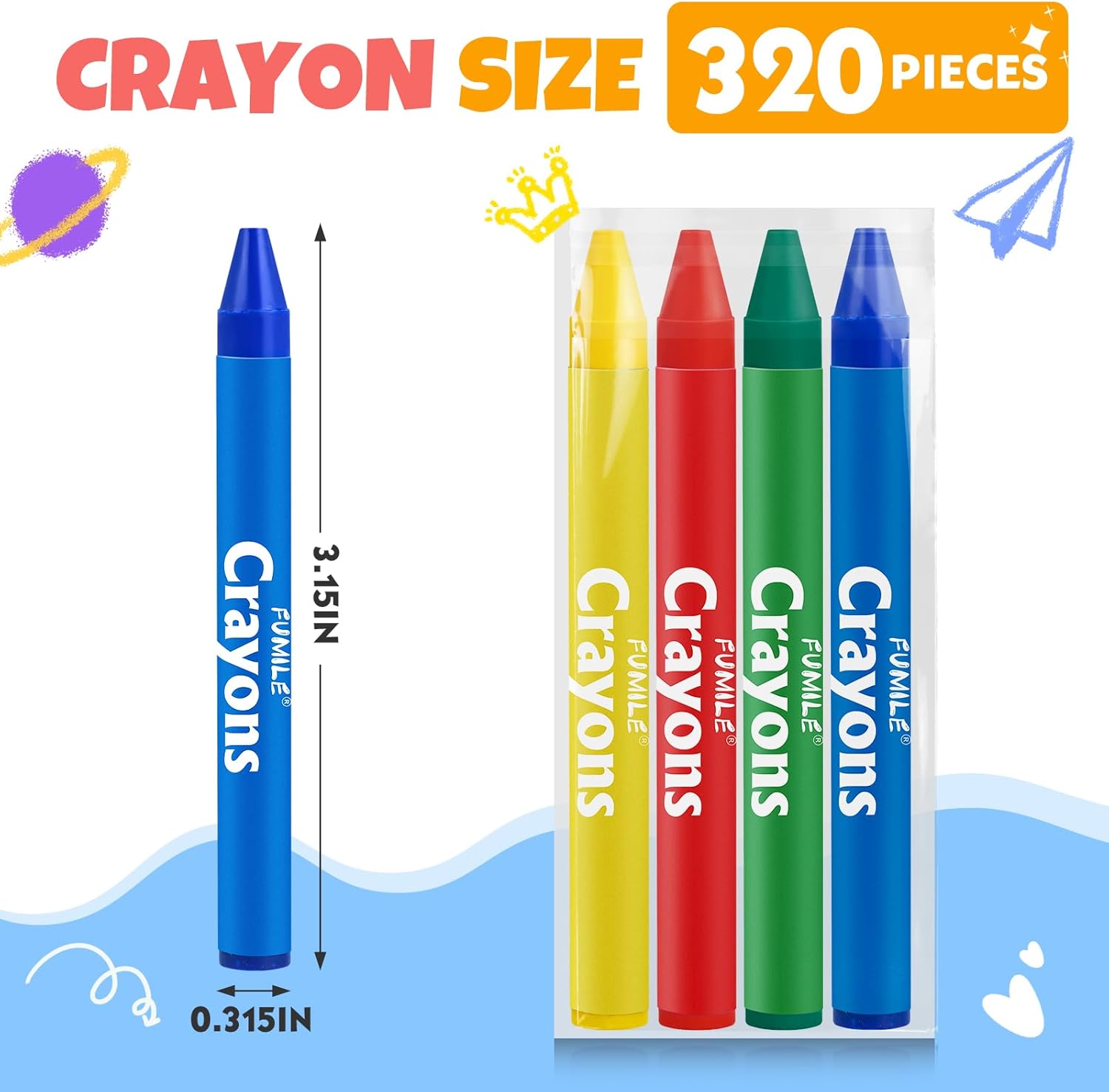 FUMILE 80 Packs 4 Colors Crayons 320 Count