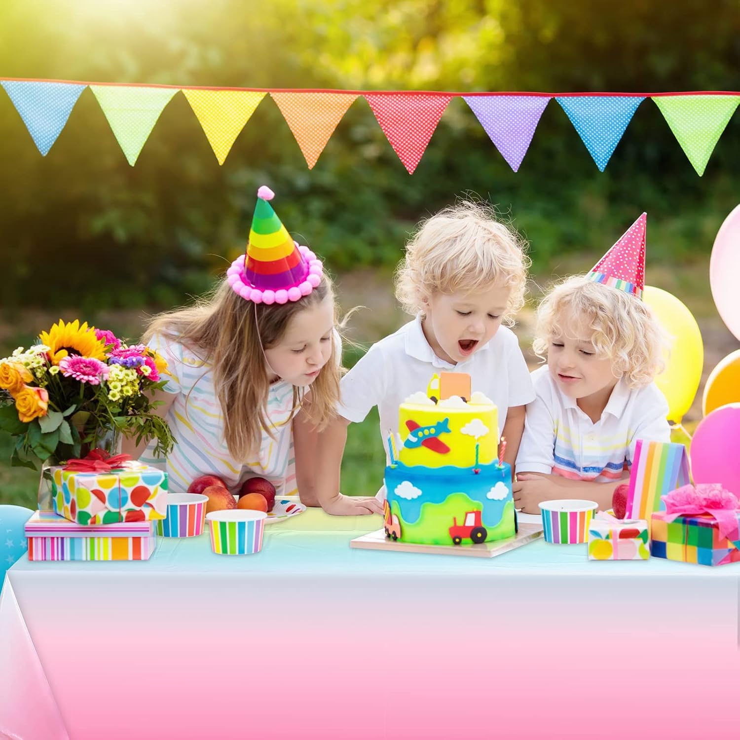 Riakrum Rainbow Plastic Tablecloths 3 Pack