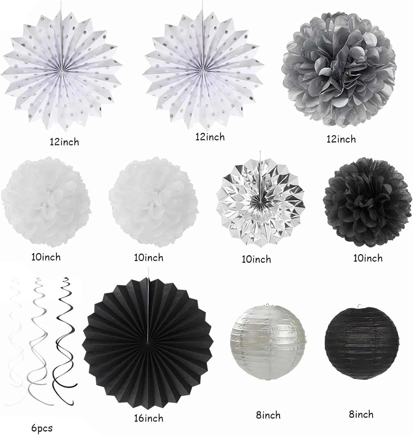 Black White Silver Party Decorations 33pcs Kit