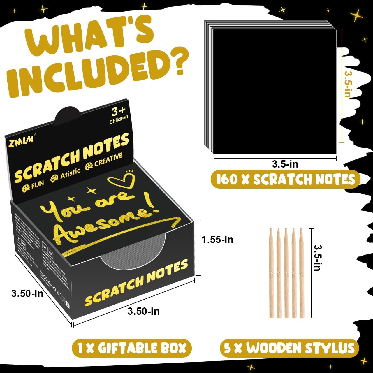 ZMLM Gold Scratch Art Notes 160 Pcs Mini Party Favors