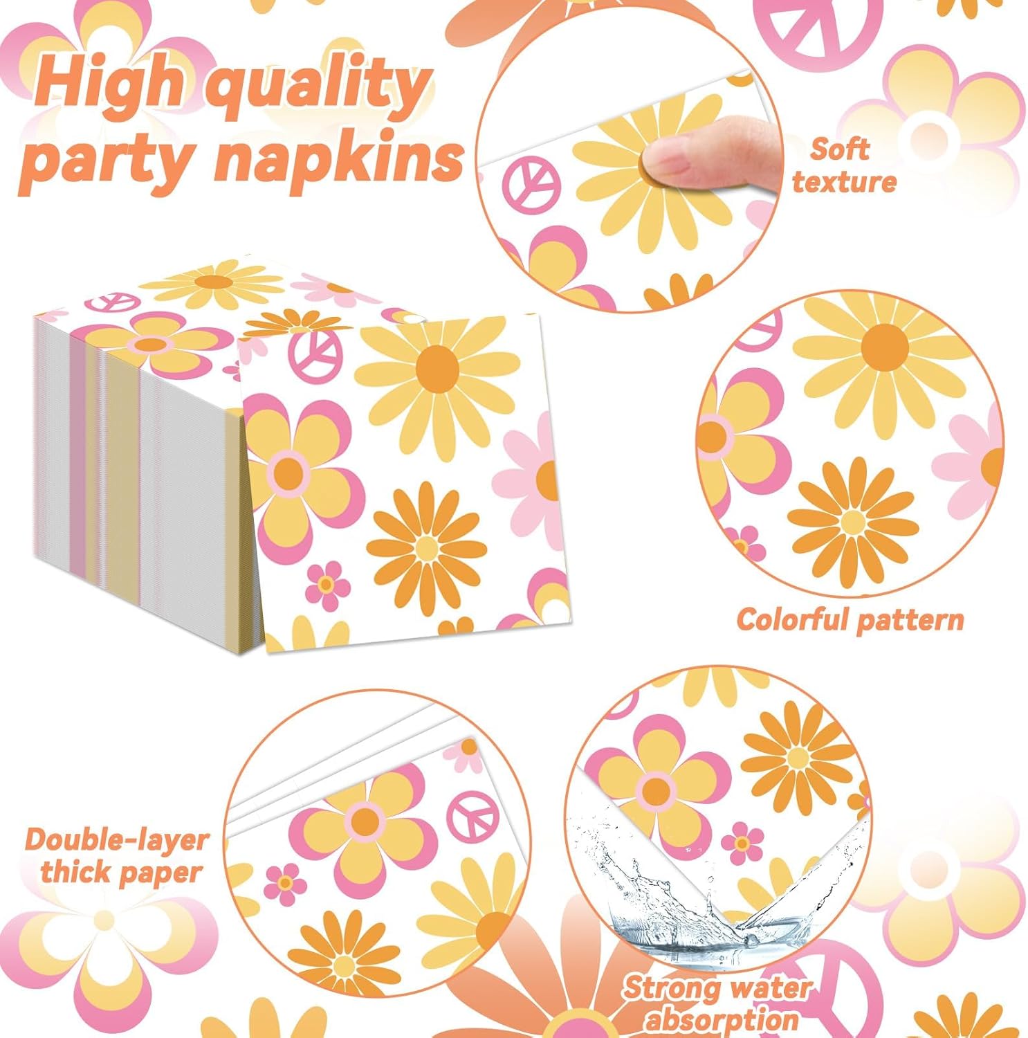 96 Pcs Retro Daisy Flower Party Supplies for 24 Guests
