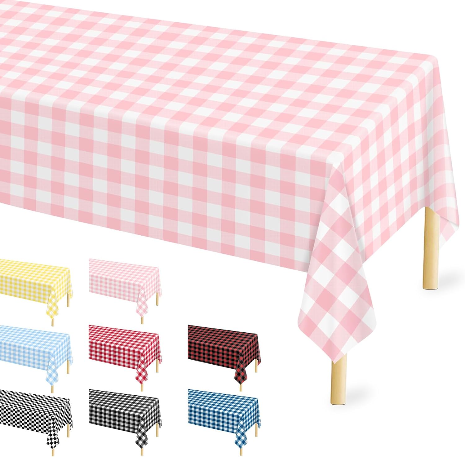 12 Pcs Pink Gingham Tablecloth Set Waterproof Disposable for Parties