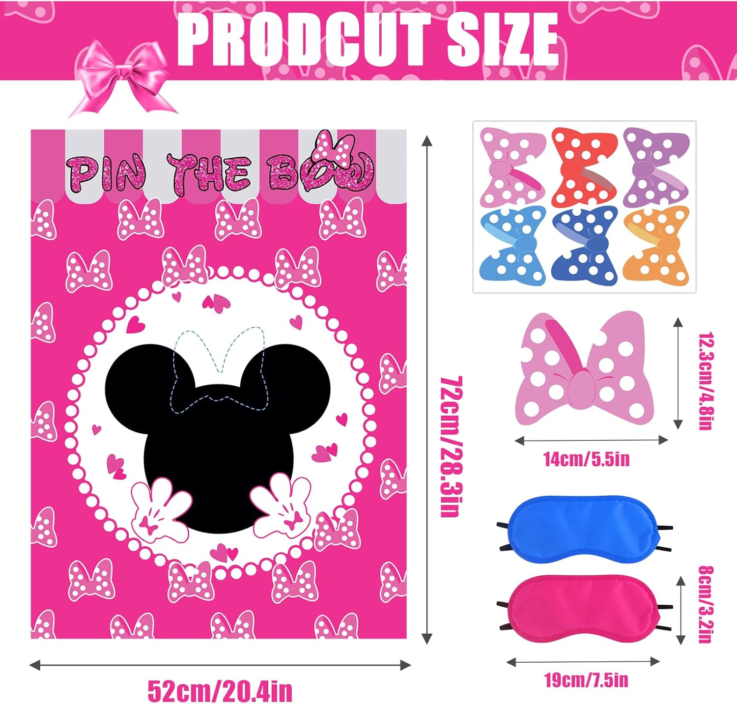 Pink Mouse Birthday Party Game Set with 24 Reusable Stickers
