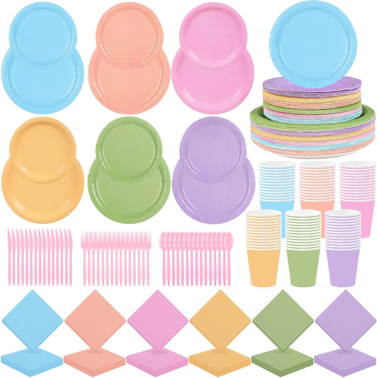 192PCS Rainbow Party Supplies Set for 48 Guests