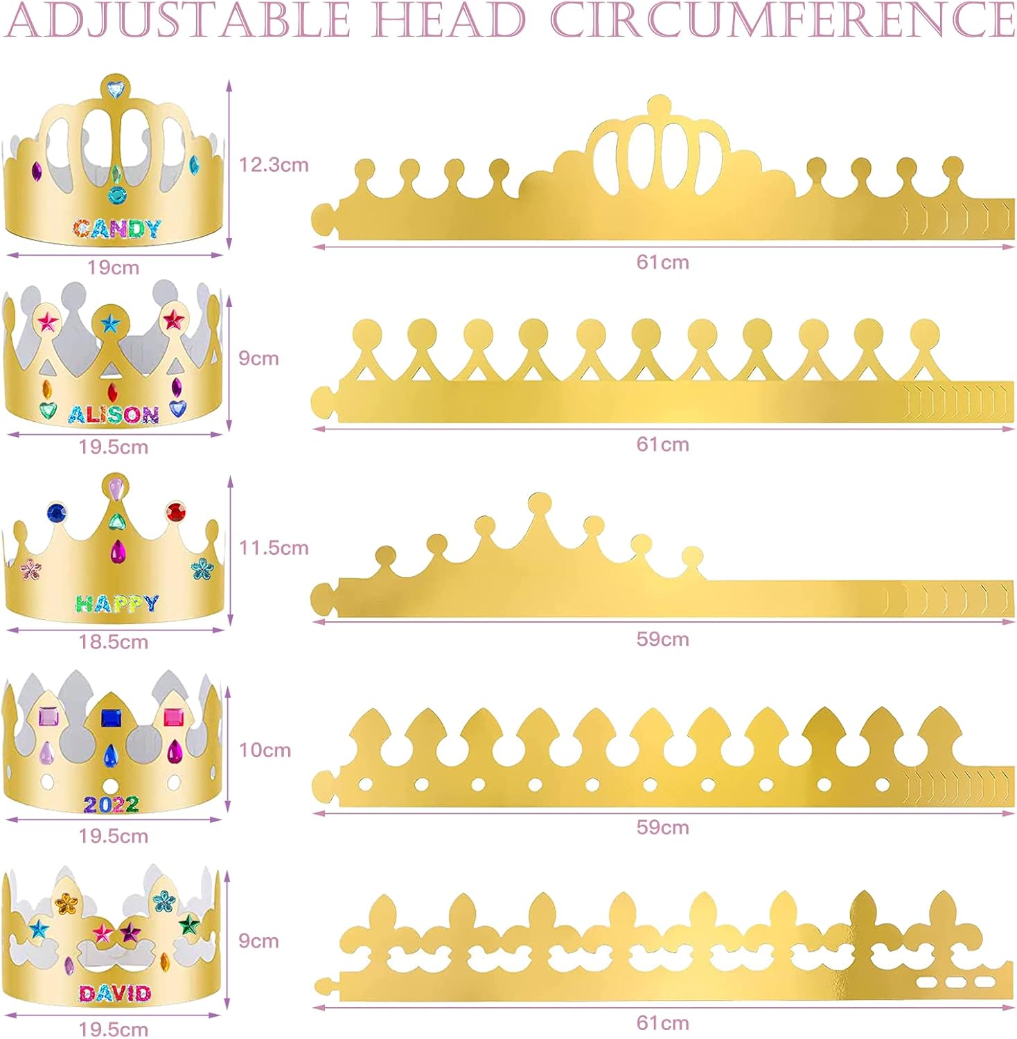 ZYNERY 47 PCS Golden Party Hats with Gem Stickers and Rhinestone Numbers
