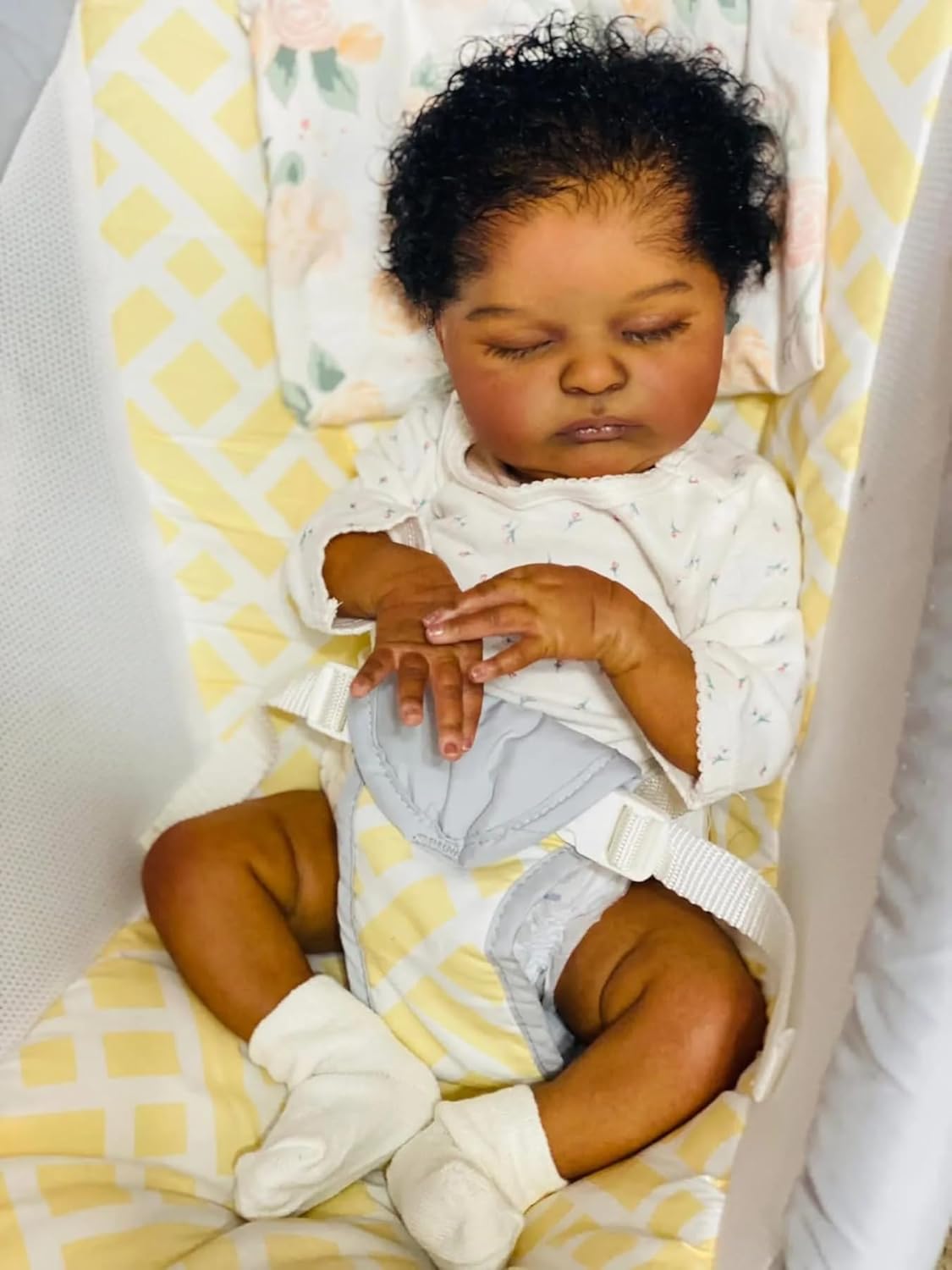 19 Inch Black Reborn Baby Doll with Curly Hair