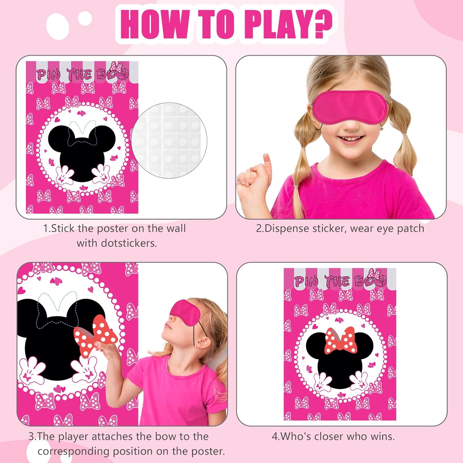 Pink Mouse Birthday Party Game Set with 24 Reusable Stickers