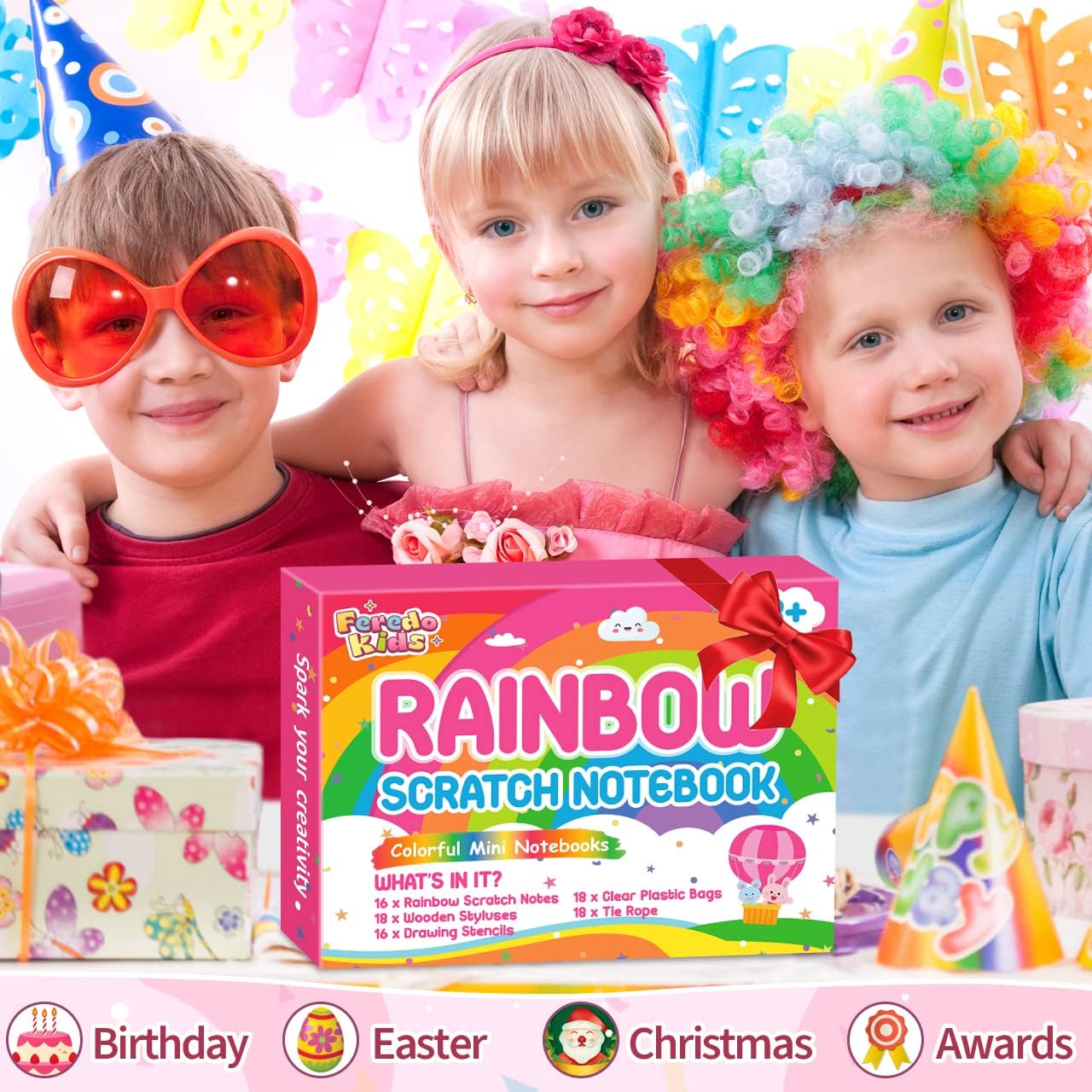 FEREDO KIDS 16 Pack Rainbow Scratch Art Notebook Party Favors Gifts